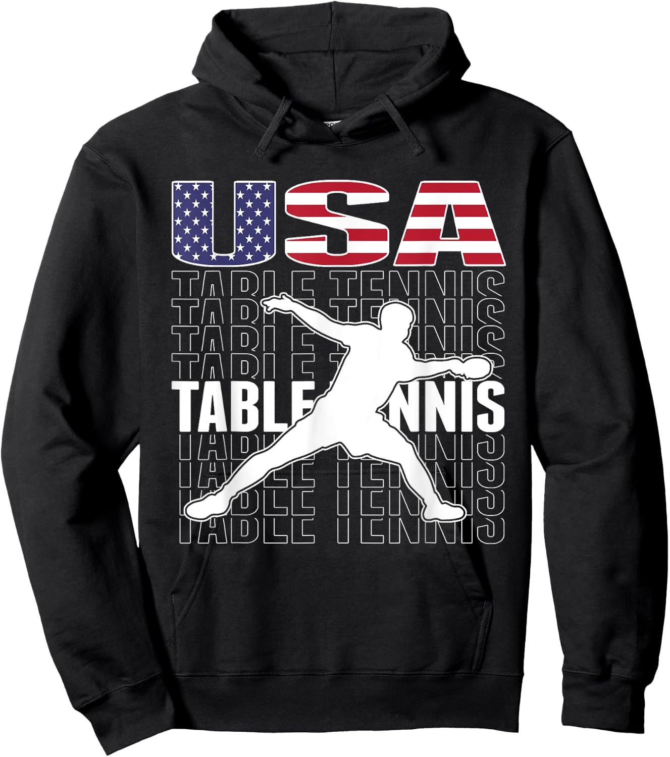 America Table Tennis Fans Jersey American Flag Ping Pong Hoodie - Hoodie | Black