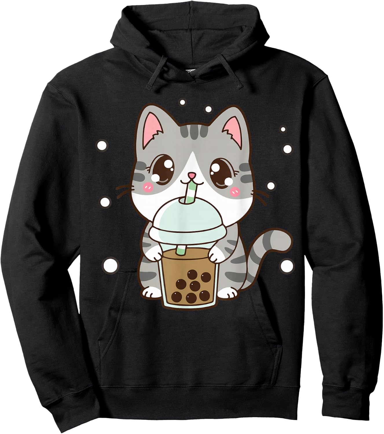 Cat Boba Tea Cat Women Teen Girl Japanese Anime Cute Graphic Hoodie - Hoodie | Black