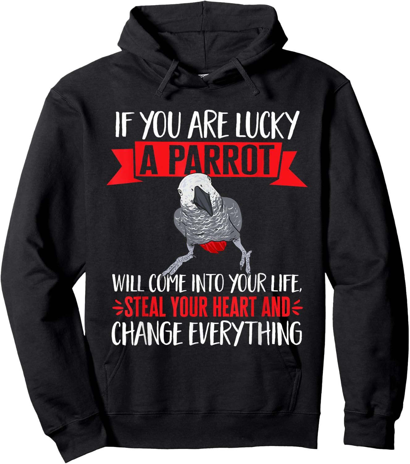African Grey Parrot Hoodie - Hoodie | Black