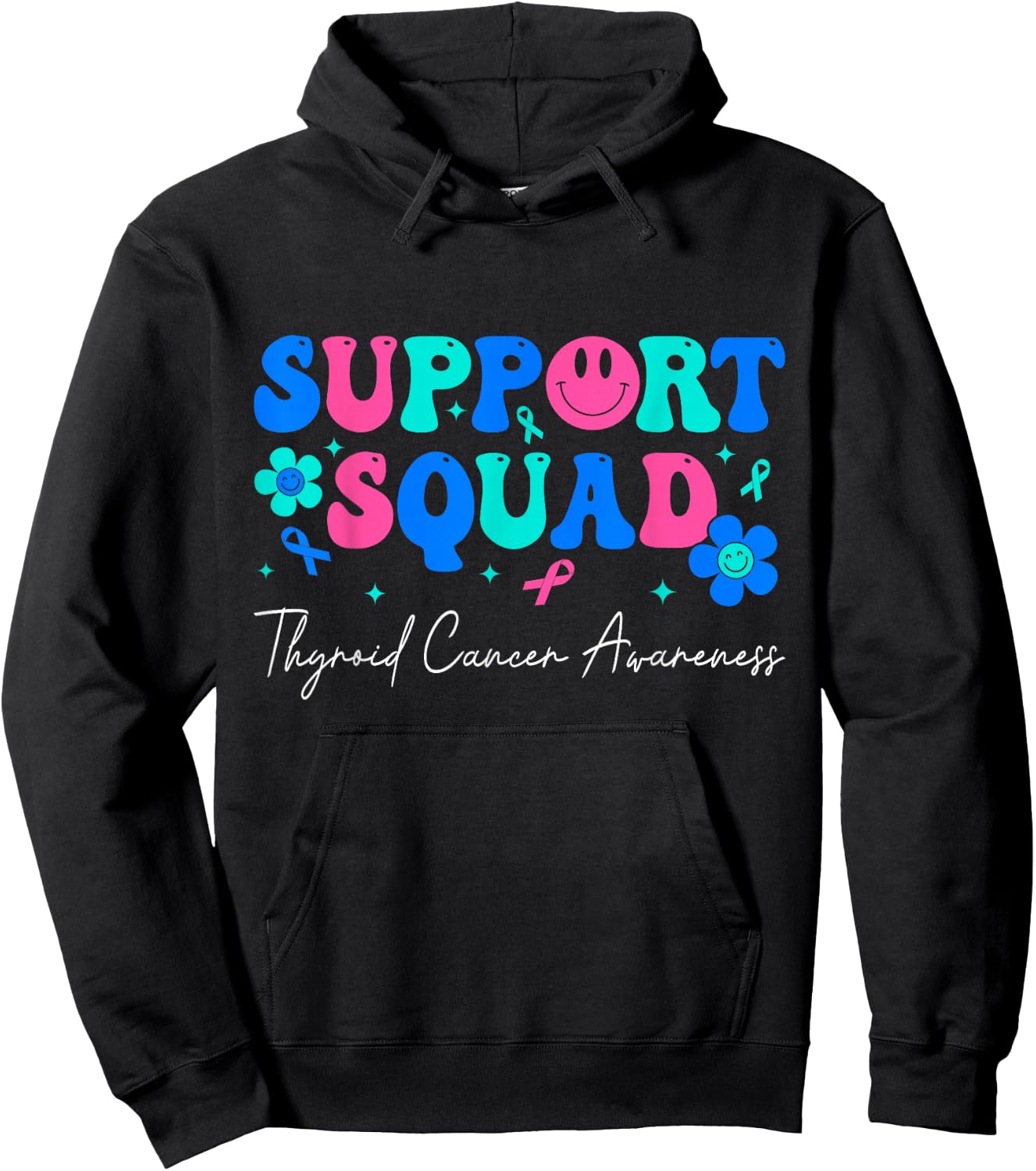 Thyroid Cancer Groovy Support Squad Thyroid Cancer Awareness Hoodie - Hoodie | Black