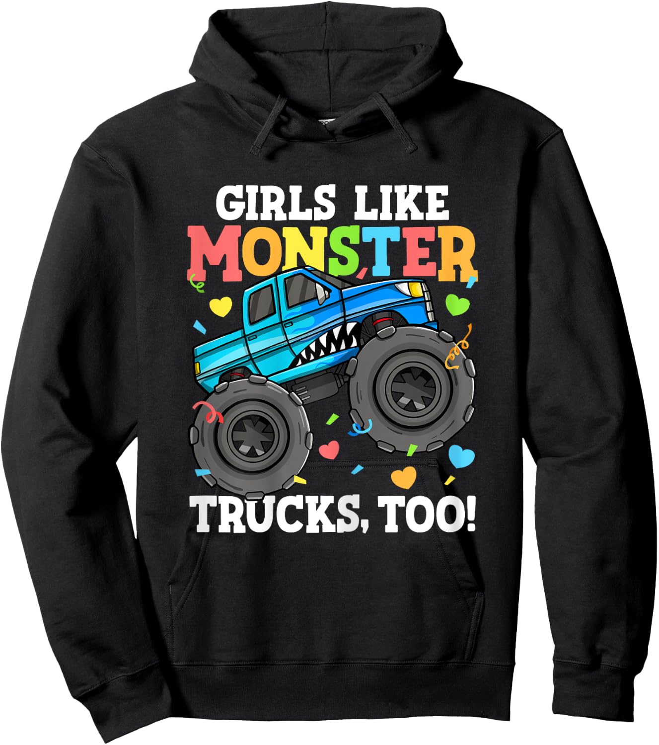 Shark Monster Truck Girls Like Monster Trucks Too Kids Hoodie - Hoodie | Black