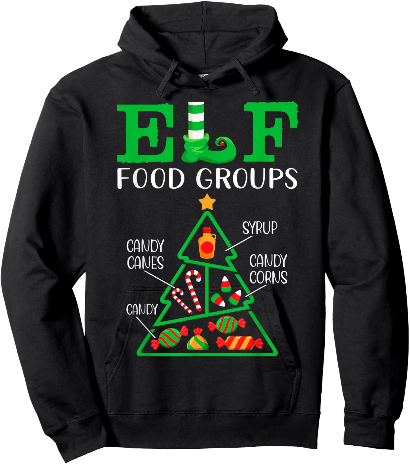 Candy - Candy Canes - Candy Corns - Syrup - ELF Food Groups Hoodie - Hoodie | Black