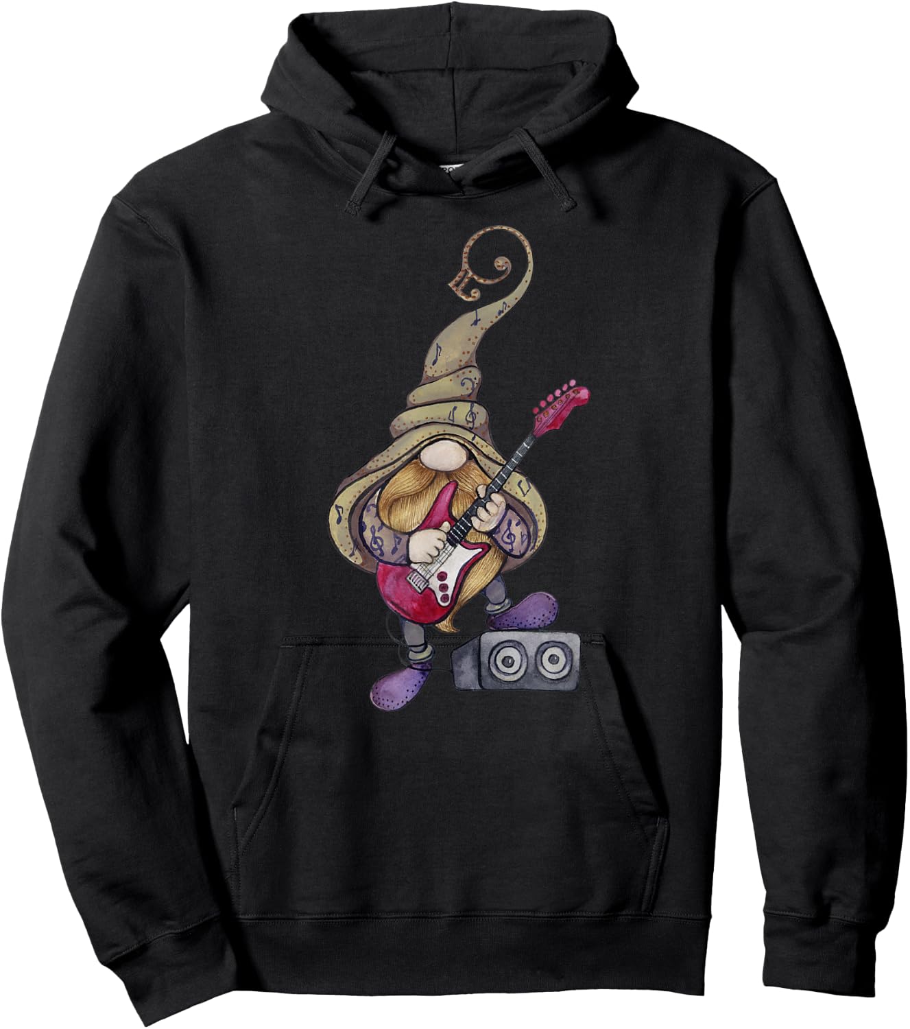 Musical Gnome Guitar Player, Playing Guitar Music Hoodie - Hoodie | Black