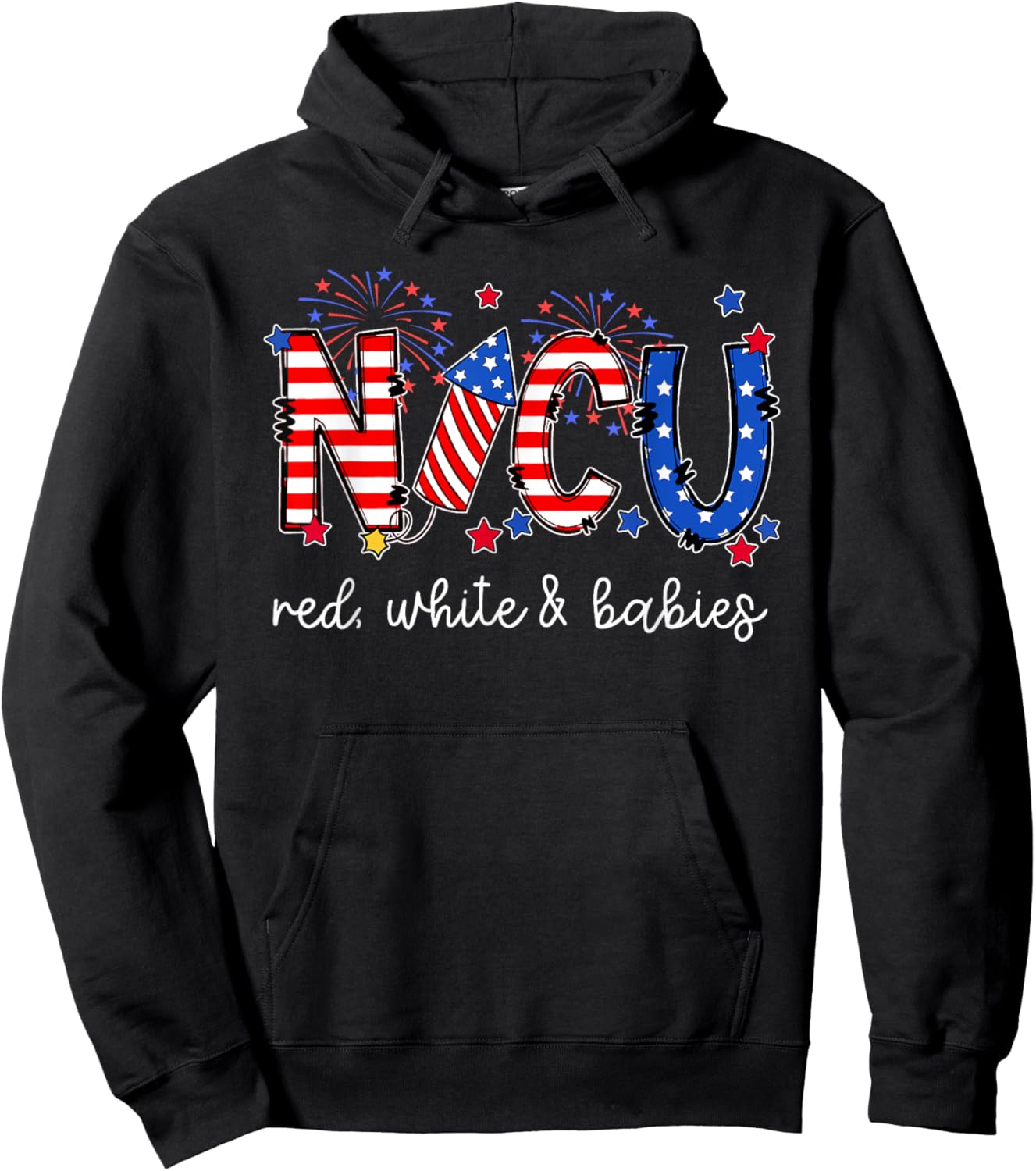 4th Of July NICU Neonatal ICU Nurse 4th Of July American Nur Women Men Hoodie - Hoodie | Black