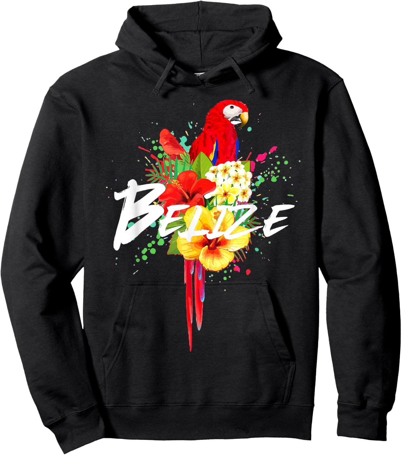 Belize Parrot Tropical Plants Souvenir Vintage Hoodie - Hoodie | Black