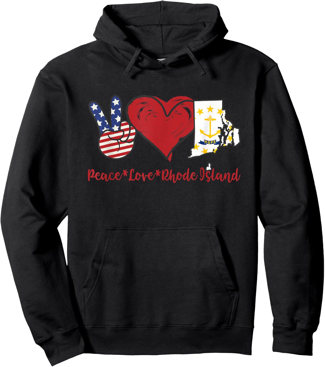 Peace Love Rhode Island Hoodie - Hoodie | Black