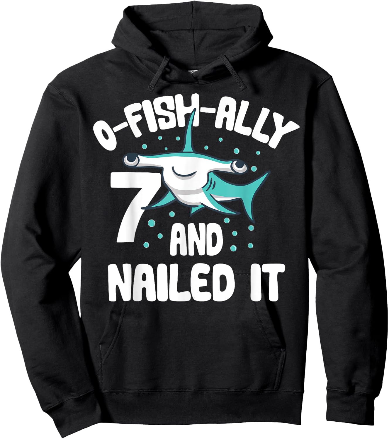 O-Fish-Ally 7 Year Old Shark 7th Birthday Boy Hammer Shark Hoodie - Hoodie | Black