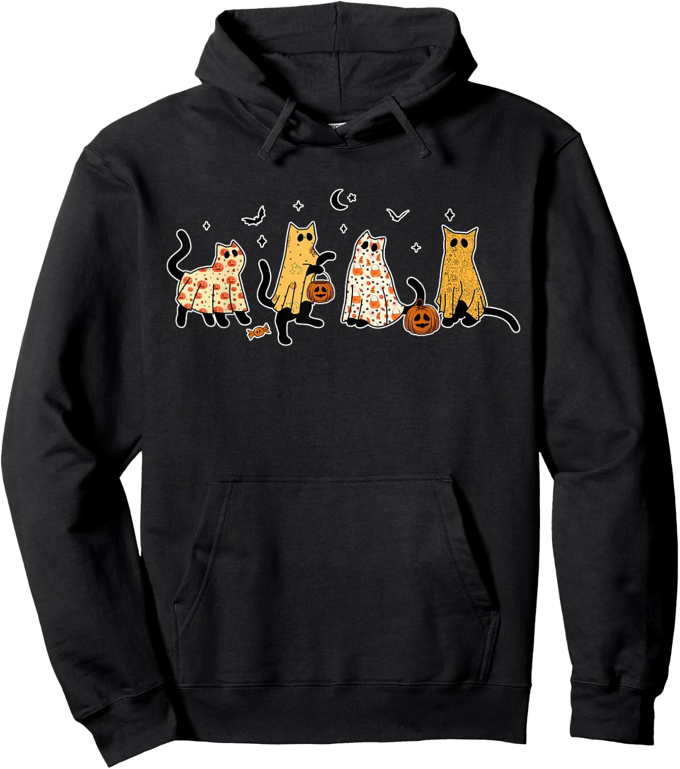 Cute Black Cats in Ghost Costume Women and Men Halloween Hoodie - Hoodie | Black