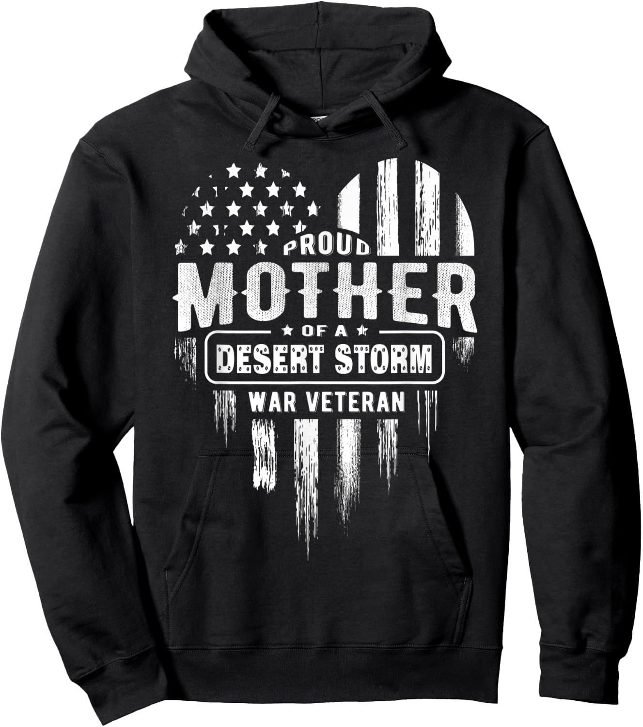 Proud Mother Mom Desert Storm War Veteran American Flag Hoodie - Hoodie | Black