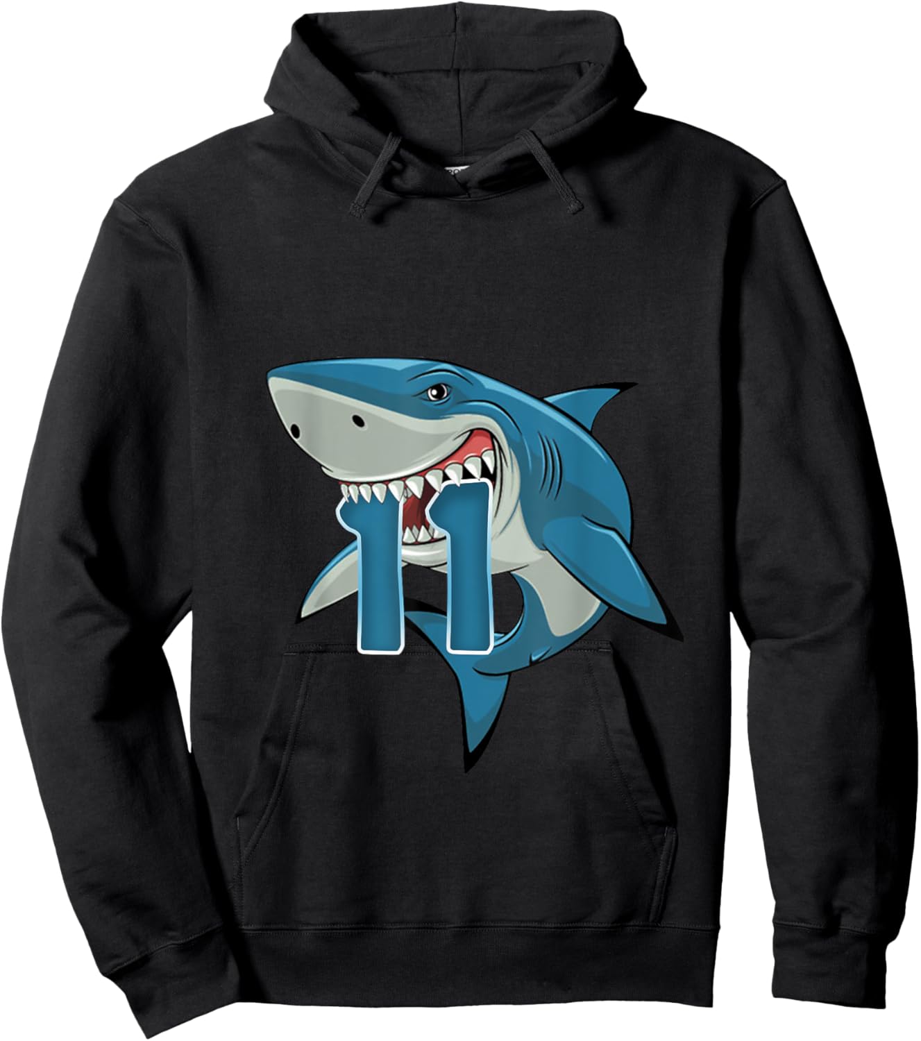 Kids 11 Year Old Shark Shirt 11th Birthday Shark Theme Party Hoodie - Hoodie | Black
