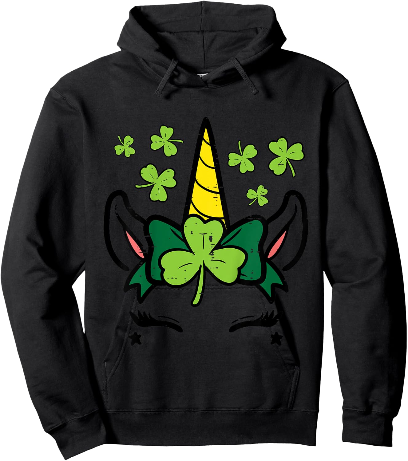 Kids St Patricks Day Unicorn Face Saint Pattys Girls Kids Toddler Hoodie - Hoodie | Black
