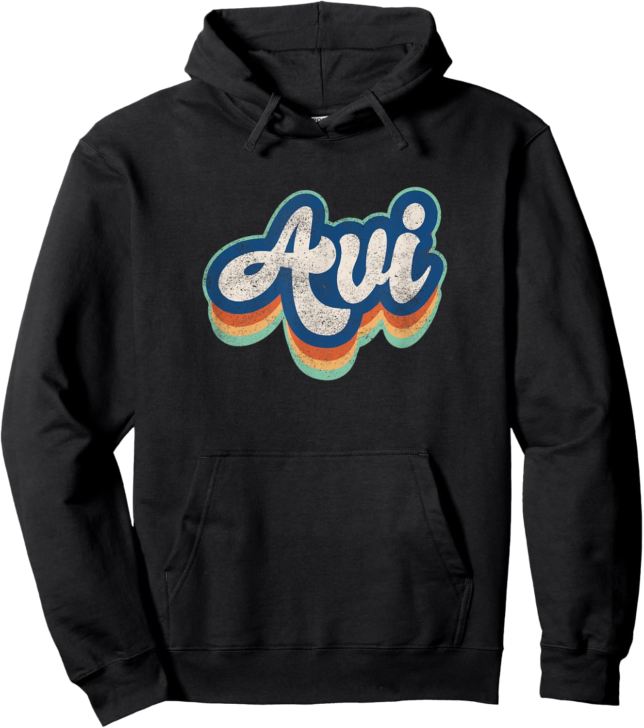 Avi First Name Boy Vintage Style 70s 80s Personalized Hoodie - Hoodie | Black
