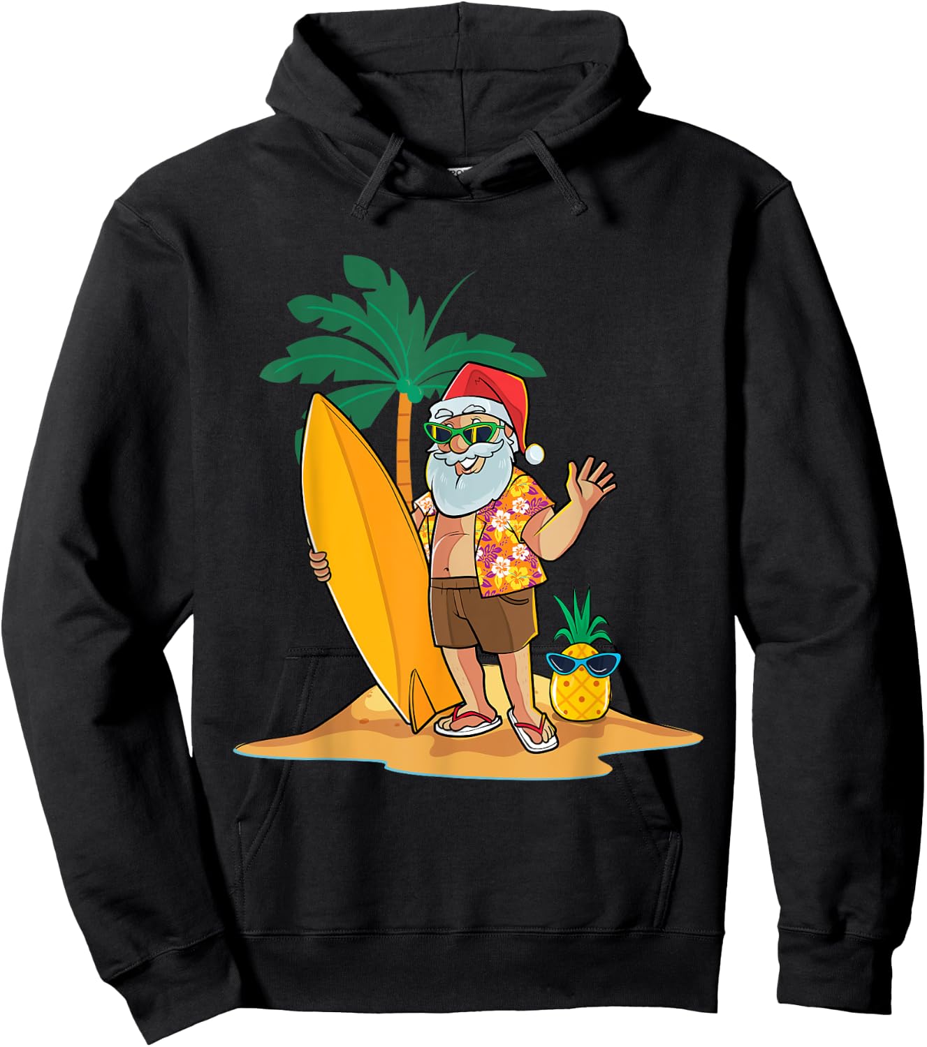 Christmas in July Funny Santa Summer Surf Hawaiian Surfing Women Kids Hoodie - Hoodie | Black
