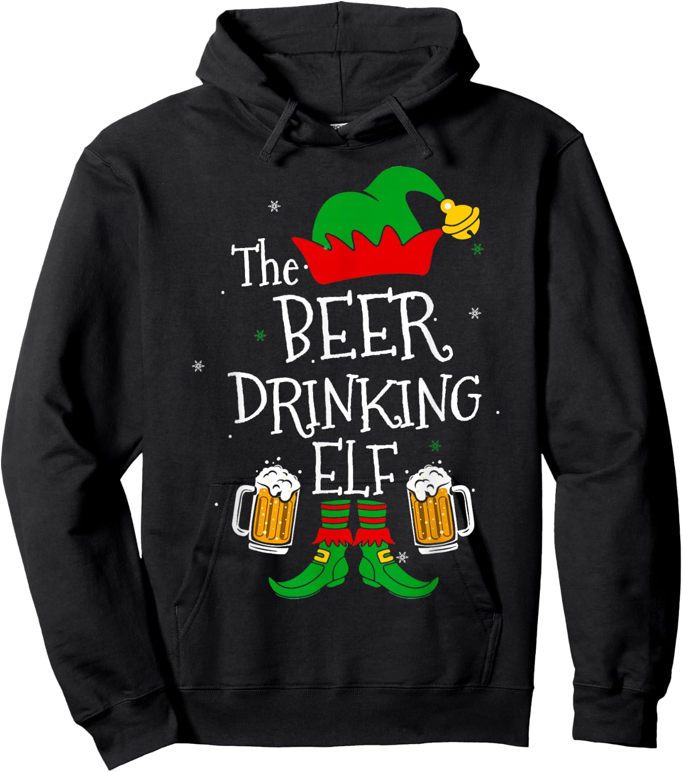 The Beer Drinking Elf Matching Family Drinker Merry Xmas Day Hoodie - Hoodie | Black