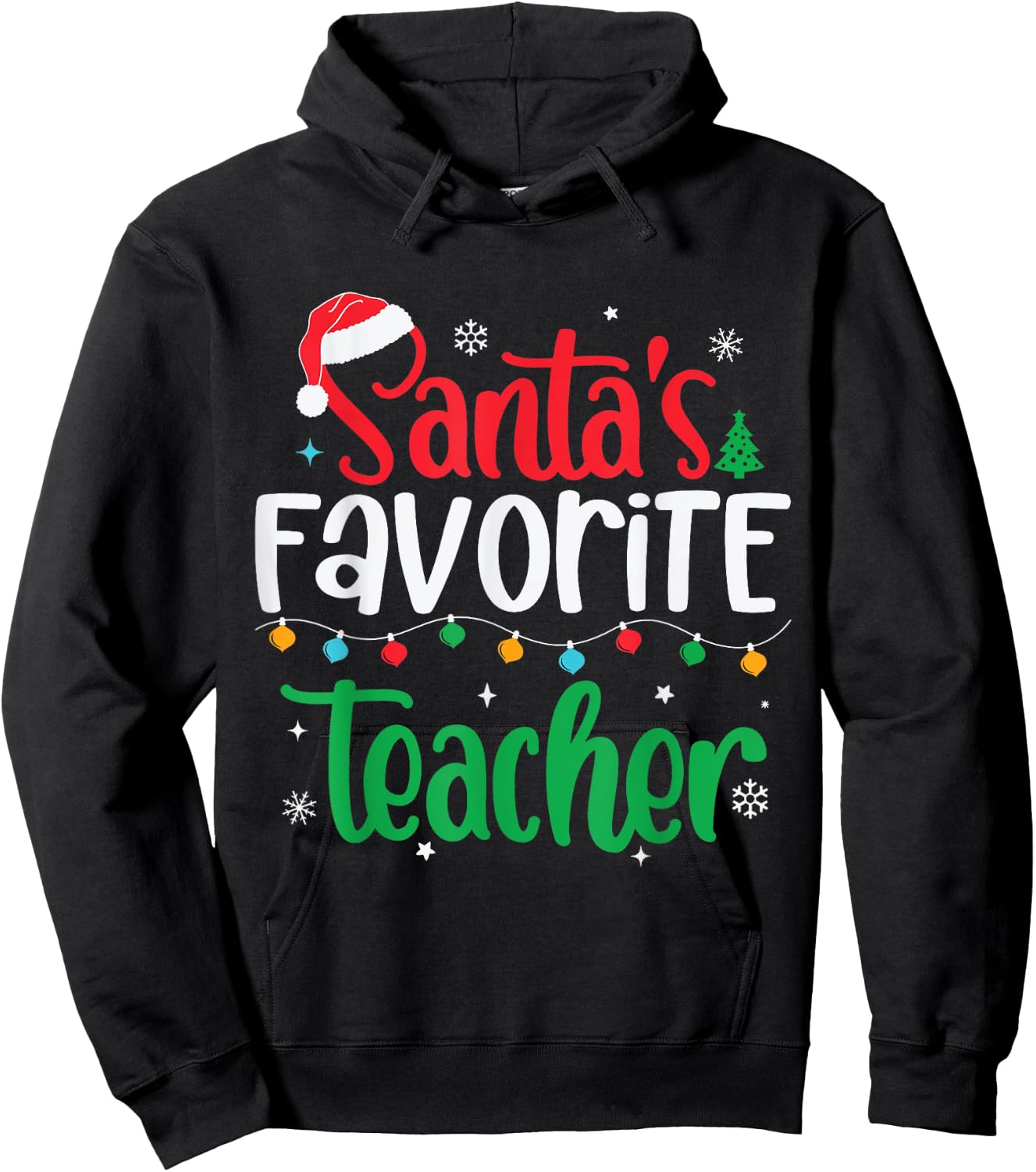 Santa's Favorite Teacher Family Matching Group Christmas Hoodie - Hoodie | Black