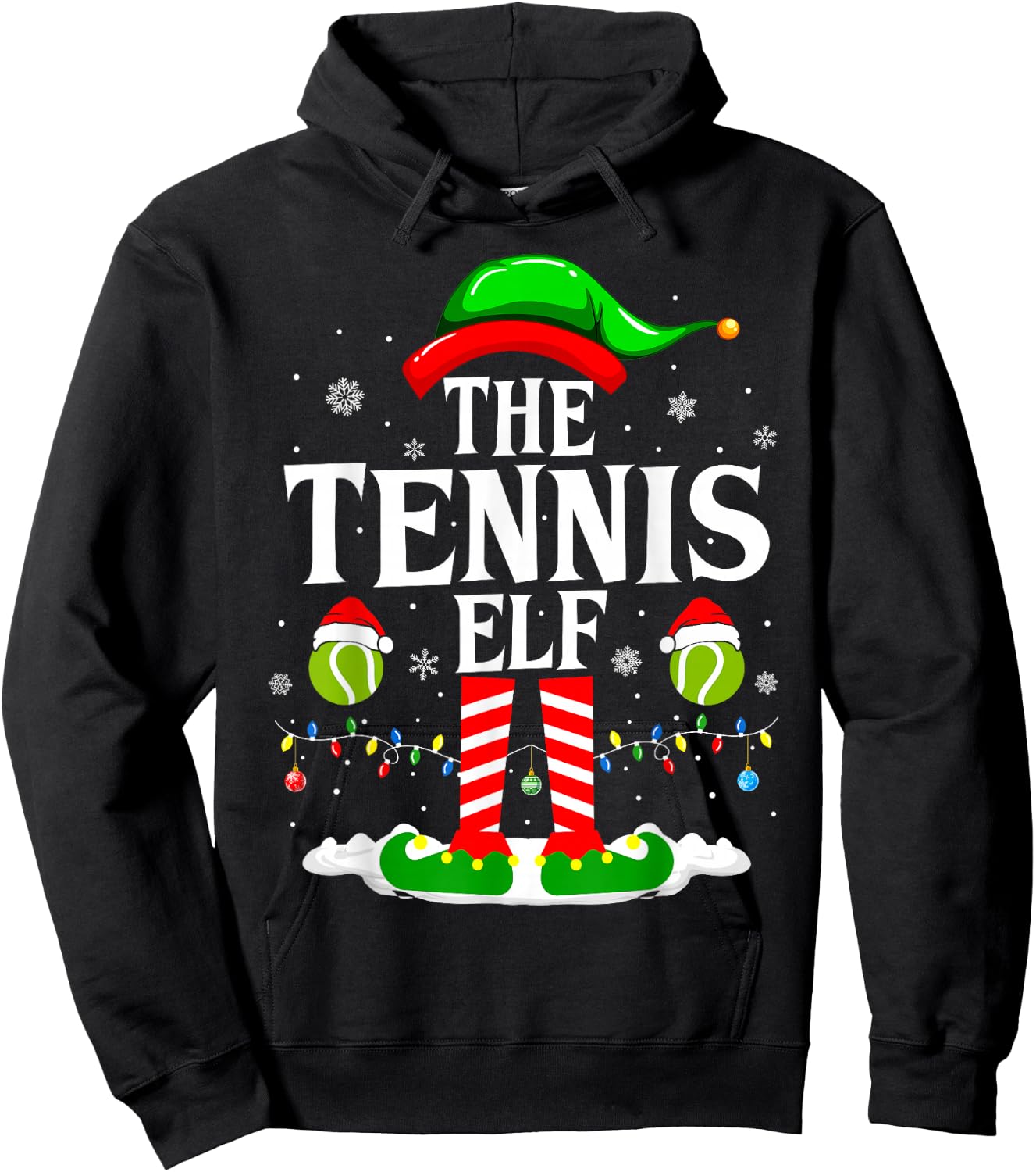 The Tennis Elf Funny Matching Xmas Tennis Christmas Hoodie - Hoodie | Black
