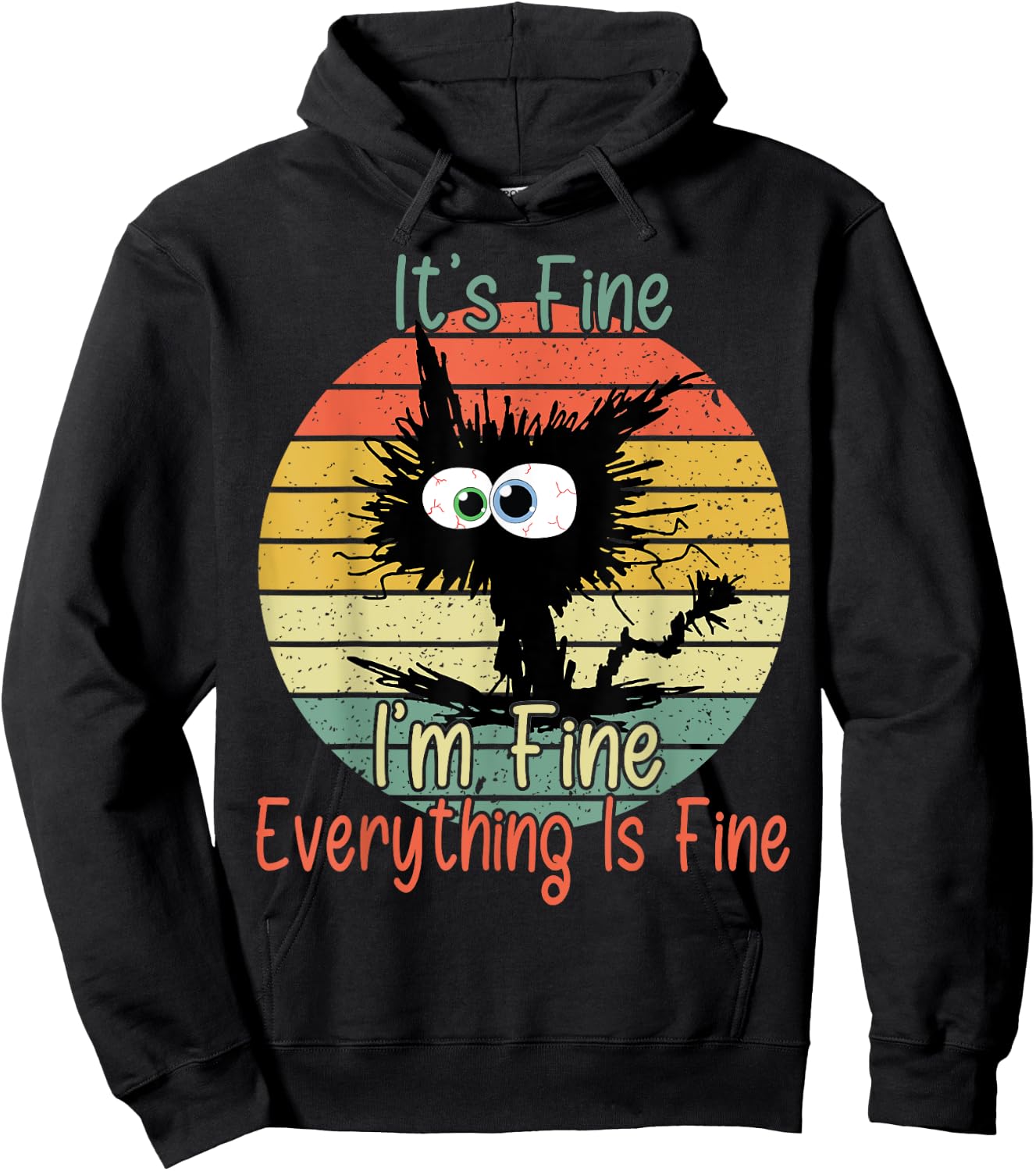 Vintage It's Fine I'm Fine Everything Is Fine bleached Cat Women Girls Kids Hoodie - Hoodie | Black