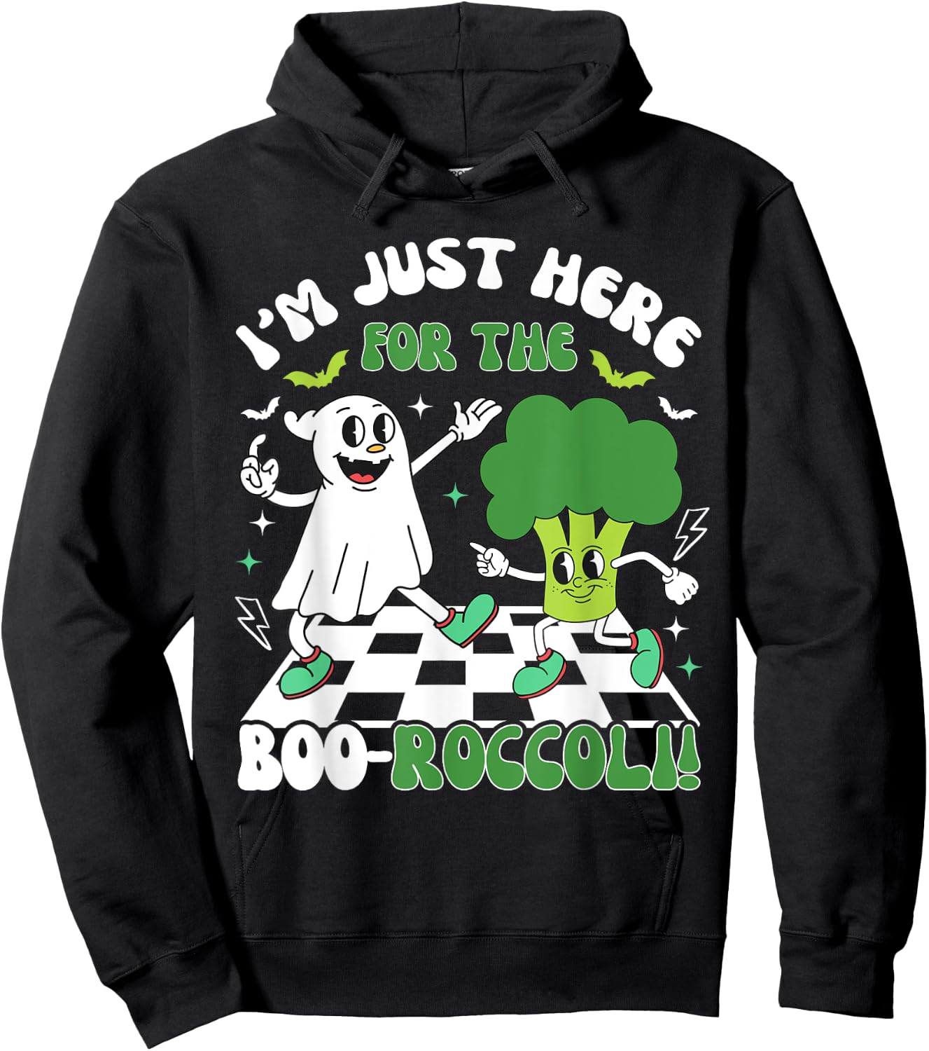 Broccoli Halloween Costume Kids Funny Retro Ghost Broccoli Hoodie - Hoodie | Black