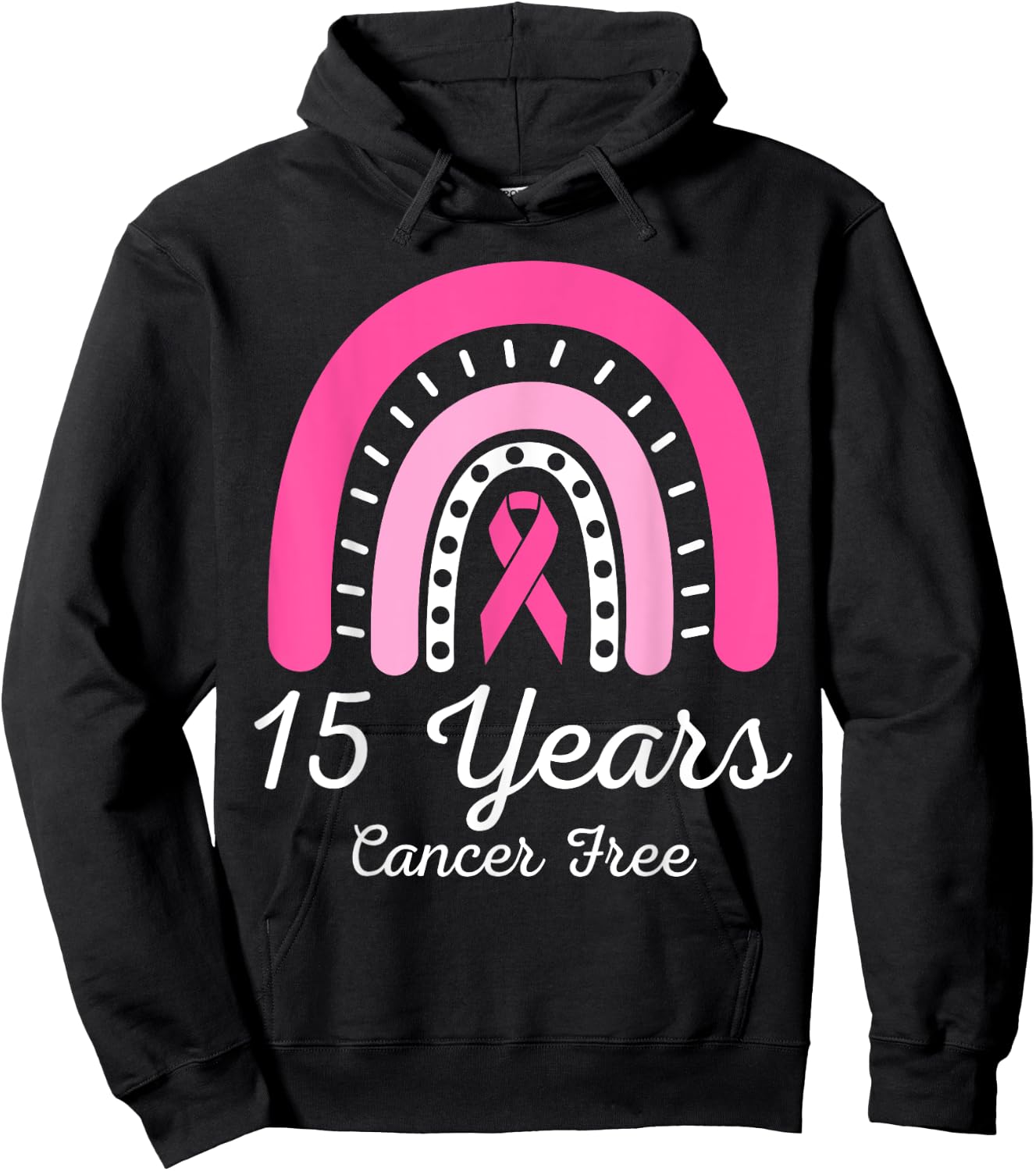 15 Years Cancer Free Survivor Breast Cancer Awareness Ribbon Hoodie - Hoodie | Black