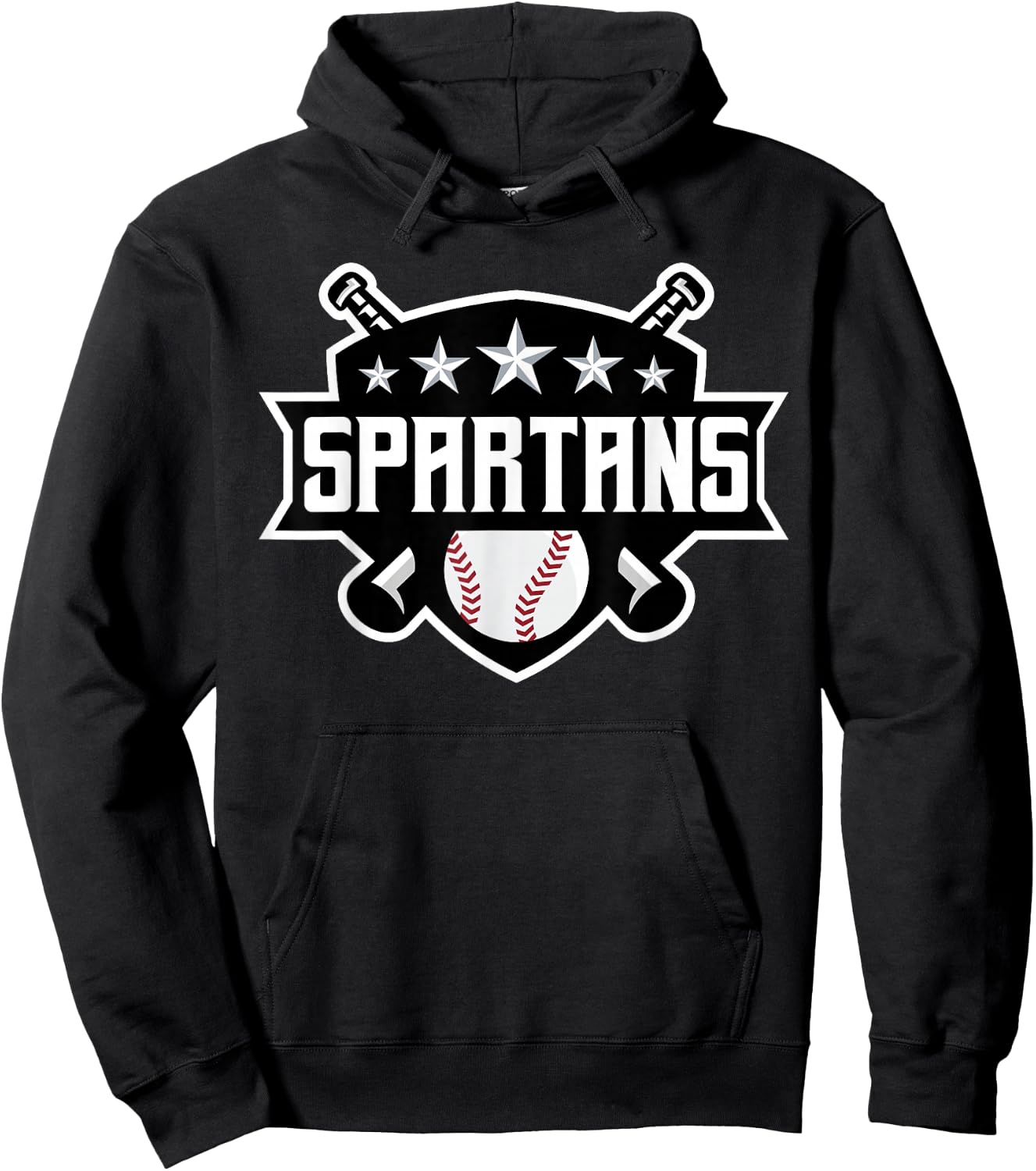 Spartan Baseball Sports Game Day Spirit Print Stars Mom Dad Hoodie - Hoodie | Black
