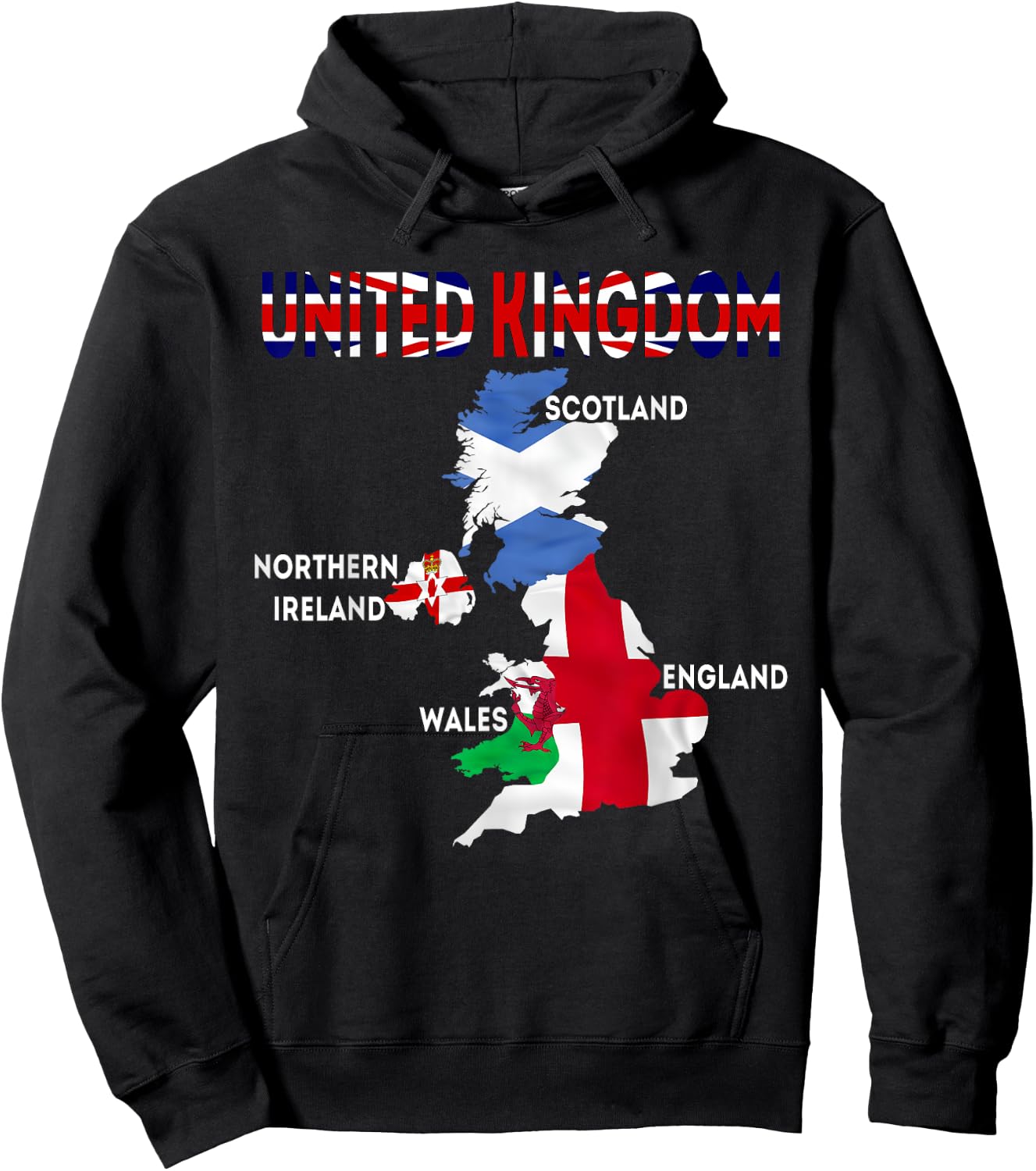 UK flag map, England, Scotland, Wales, Northern Ireland maps Hoodie - Hoodie | Black