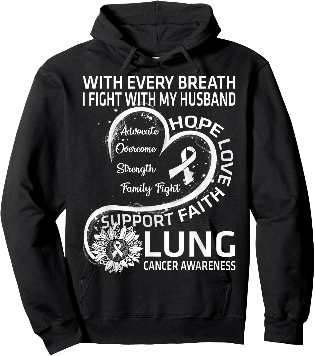 Lung Cancer Awareness Gift Husband Lung Cancer Ribbon Hoodie - Hoodie | Black