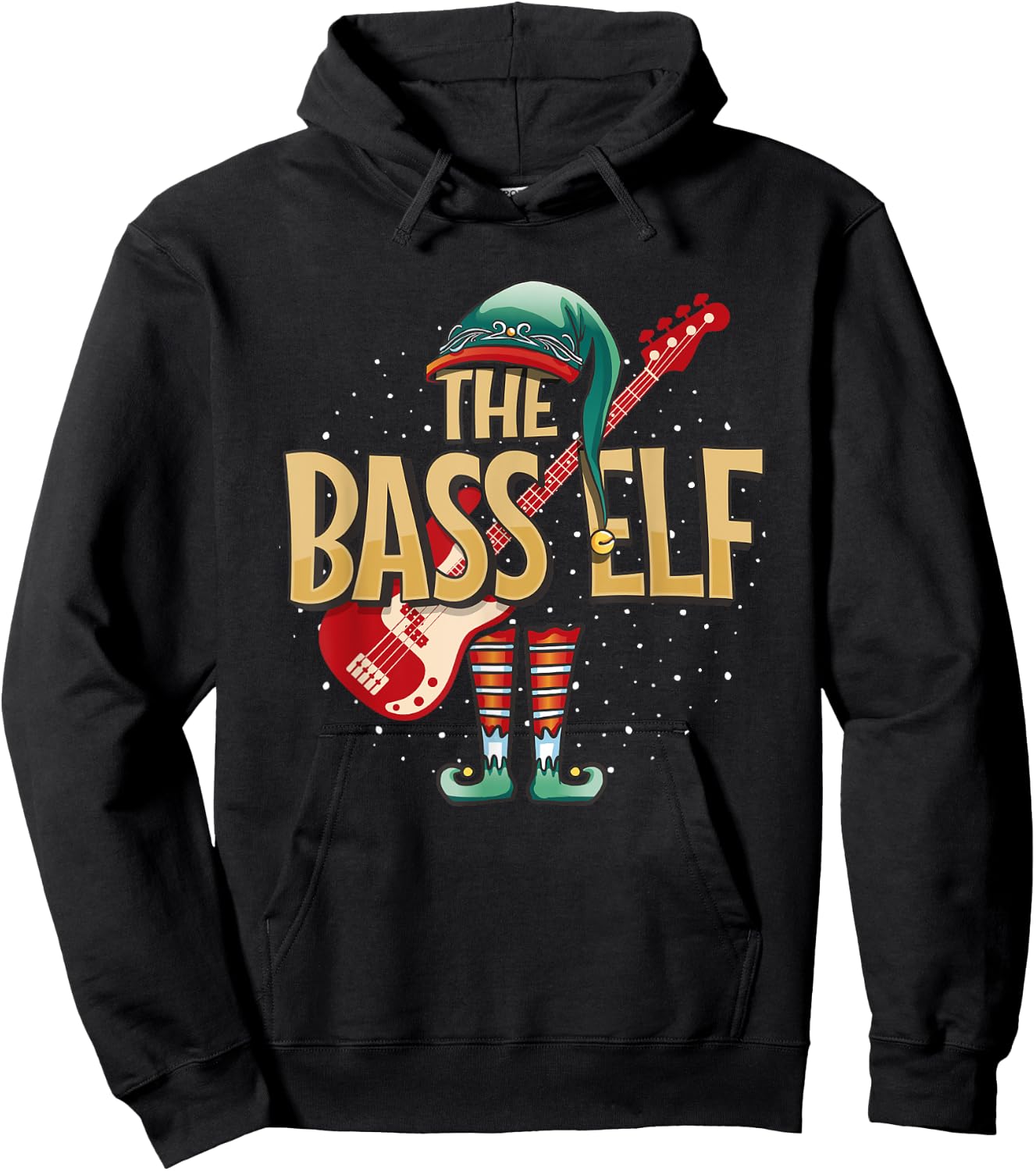 Christmas Bass Guitar Elf for Bassist Musician Hoodie - Hoodie | Black