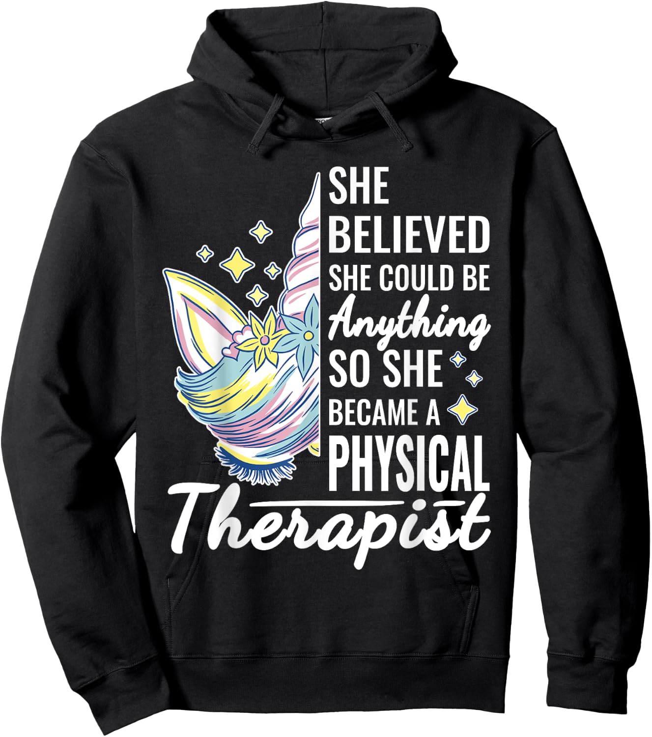 Women Physical Therapy Funny Physical Therapist Cute Unicorn Hoodie - Hoodie | Black