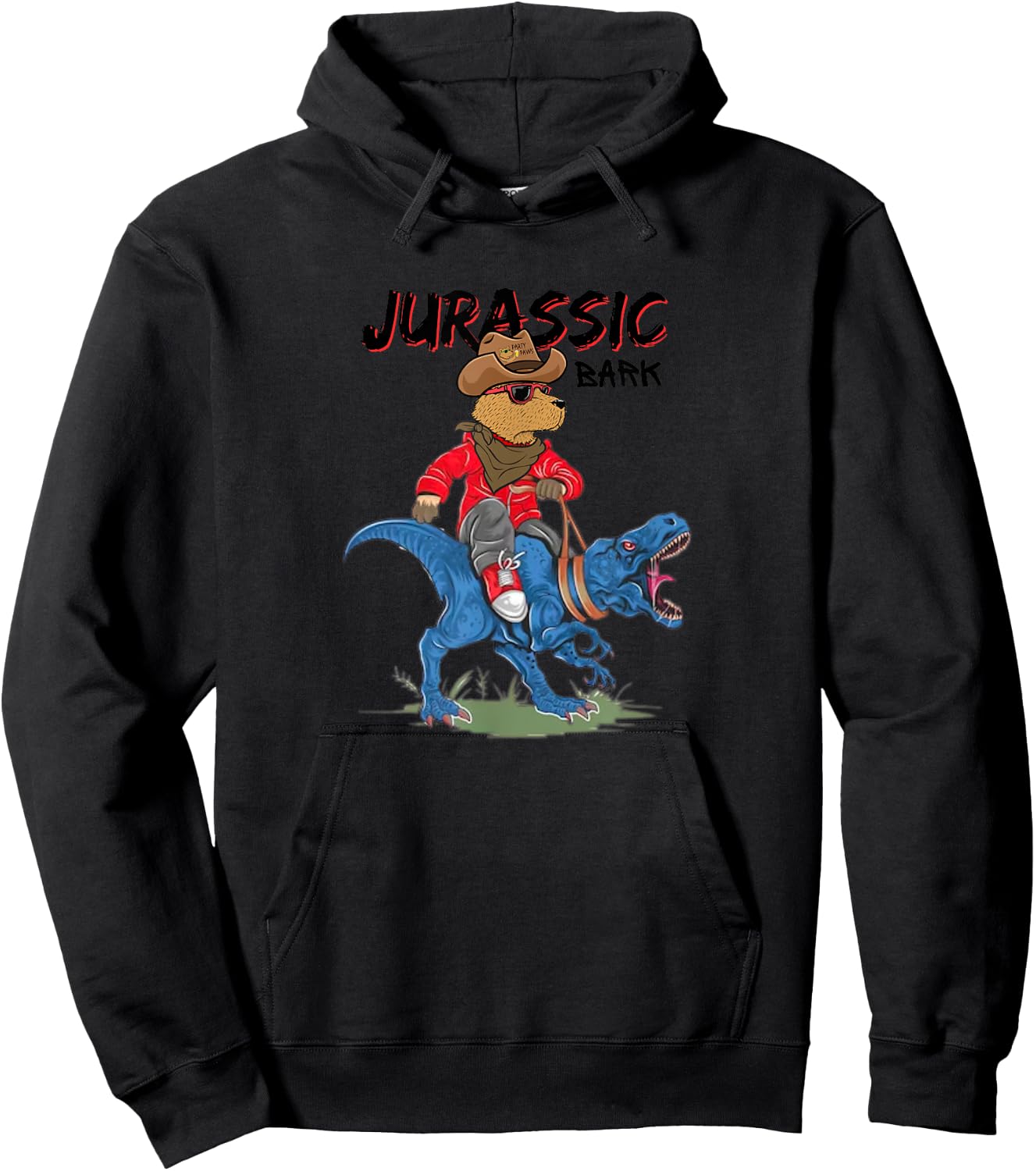 Jurassic Bark Funny Dog Riding Dinosaur Pun Dog Owners Jokes Men Women Kids Hoodie - Hoodie | Black