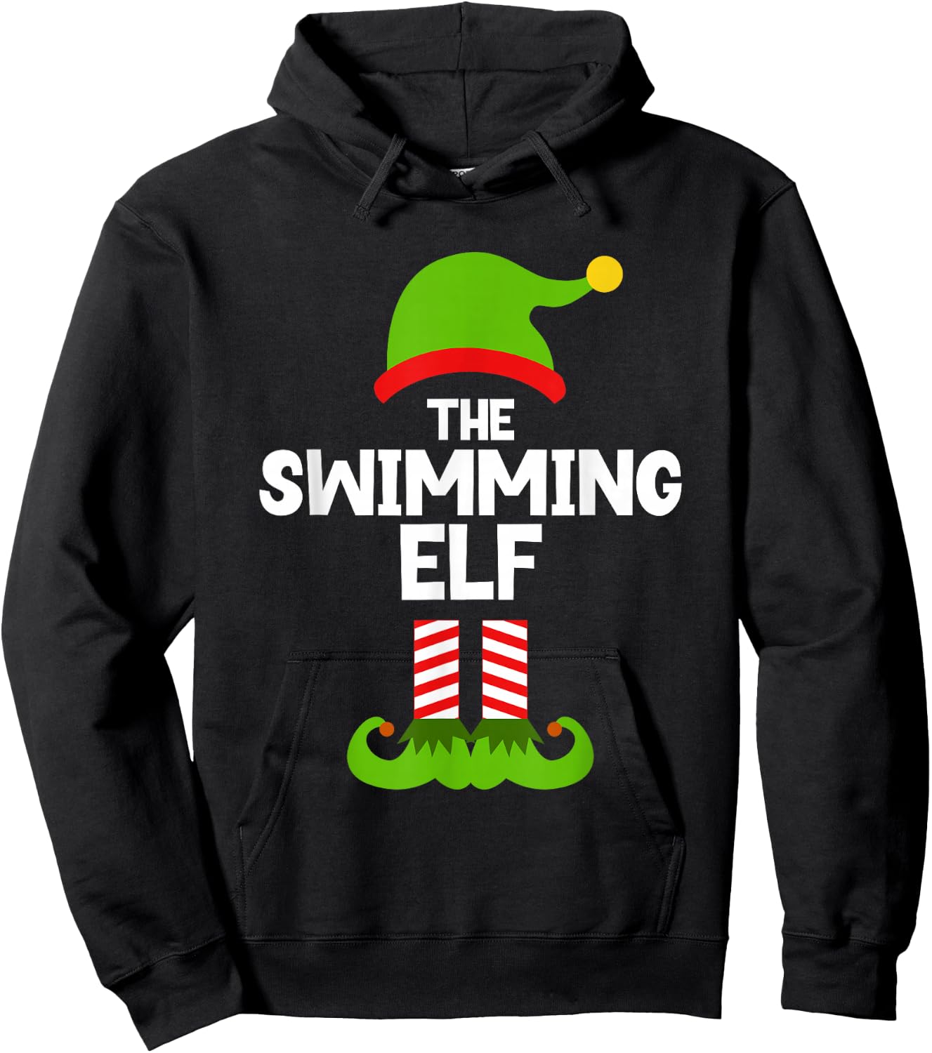 Funny I'm The Swimming Elf Christmas Xmas Swimmer Swim Hoodie - Hoodie | Black