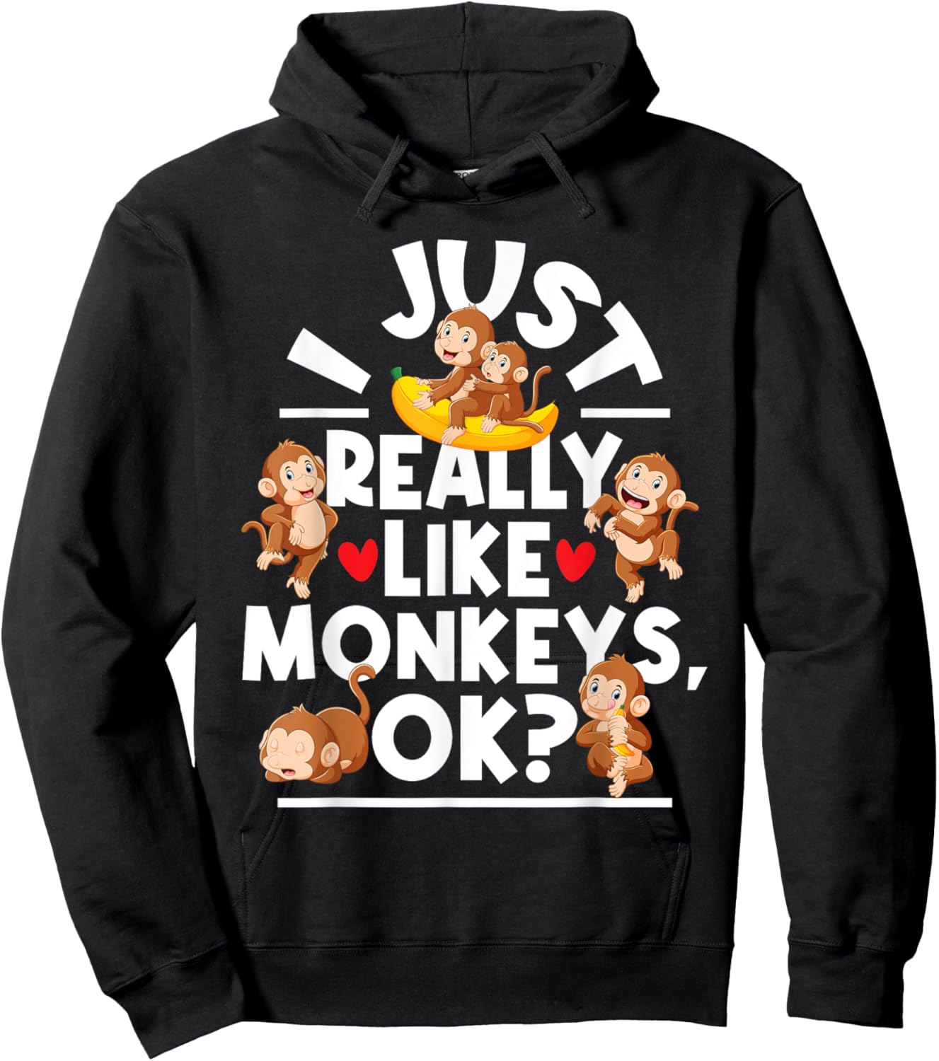 I Just Really Like Monkeys - Monkey Lover Primate Zookeeper Hoodie - Hoodie | Black