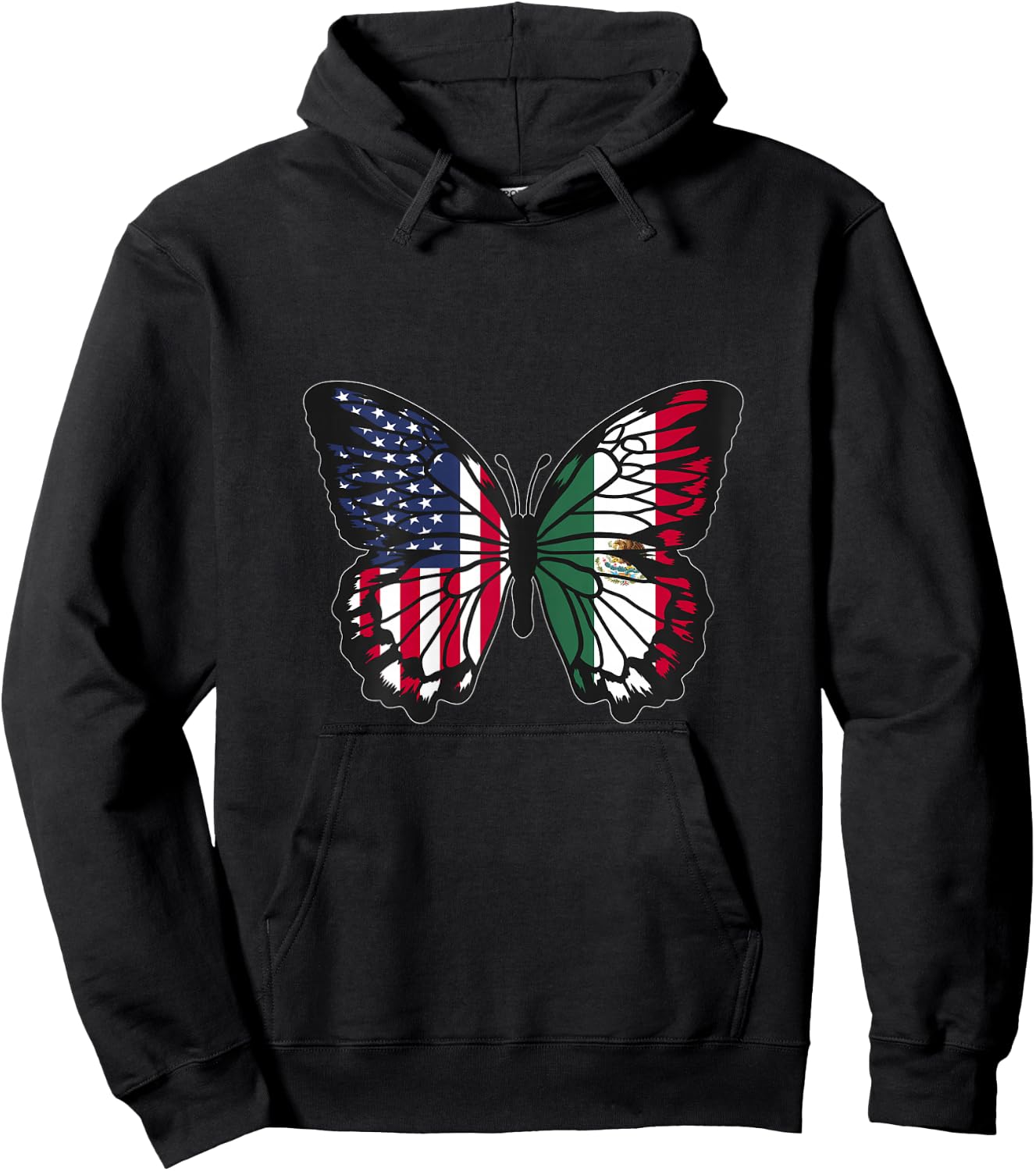 Mexican Roots USA and Mexico Mix Butterfly Mexican Heritage Hoodie - Hoodie | Black