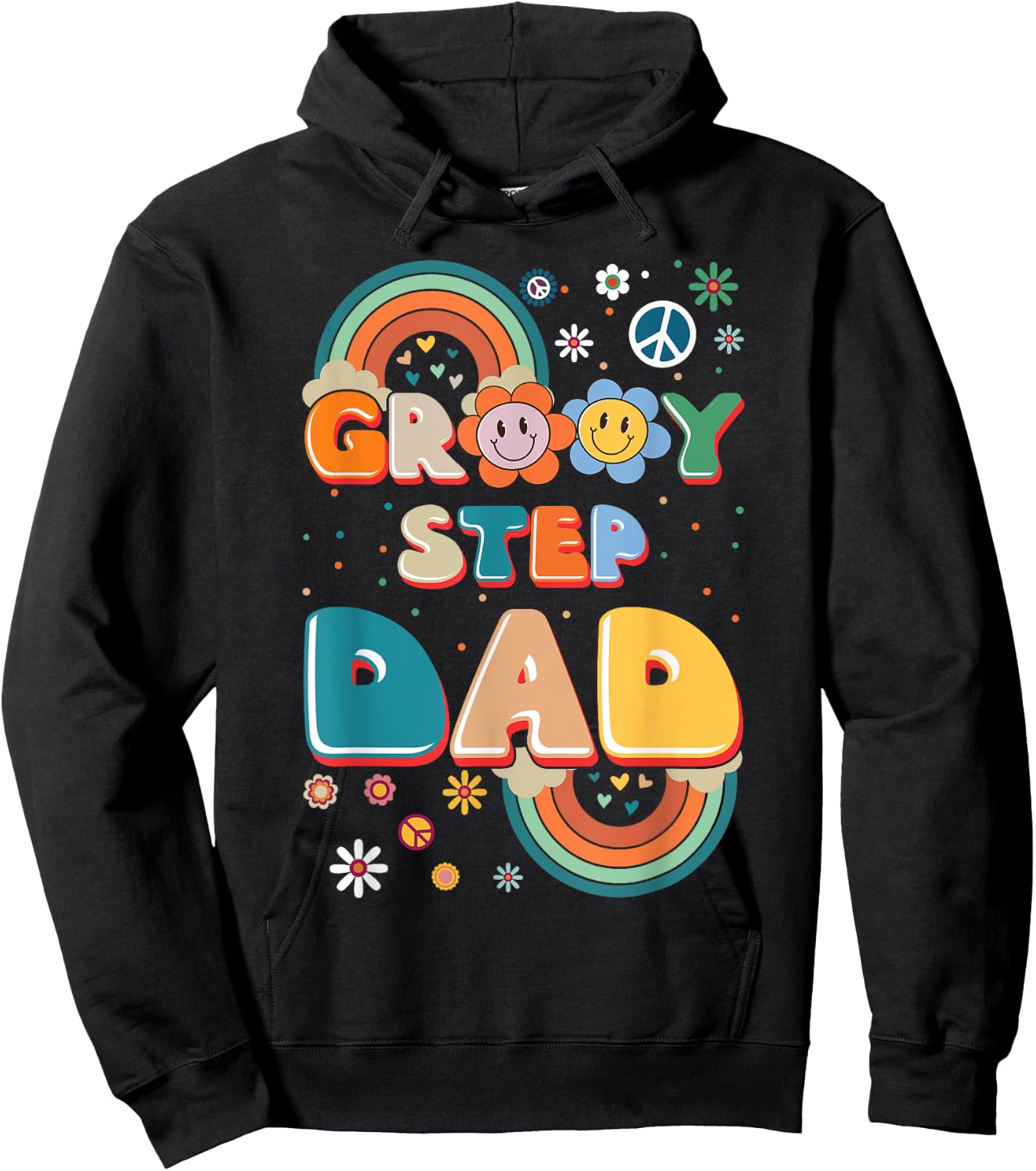 Groovy Step Dad Stepdaddy Step Father Father's Day Retro Hoodie - Hoodie | Black