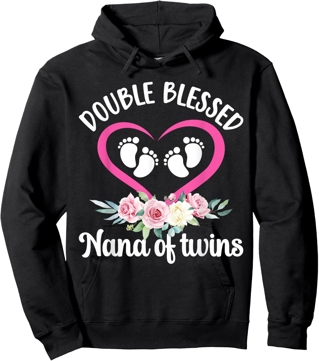 Double Blessed Nana Of Twins Twin Nana Grandma Hoodie - Hoodie | Black
