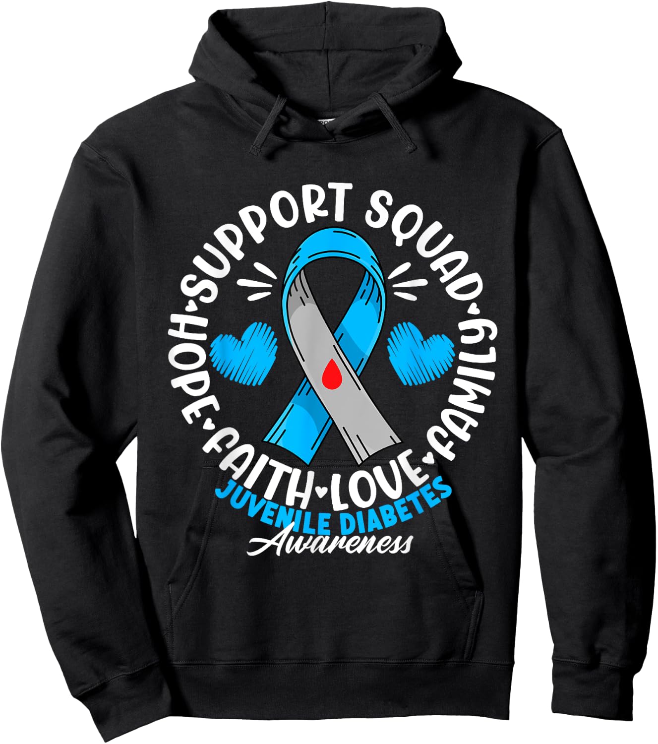 Support Awareness Squad I Juvenile T1D Type 1 Diabetes Hoodie - Hoodie | Black