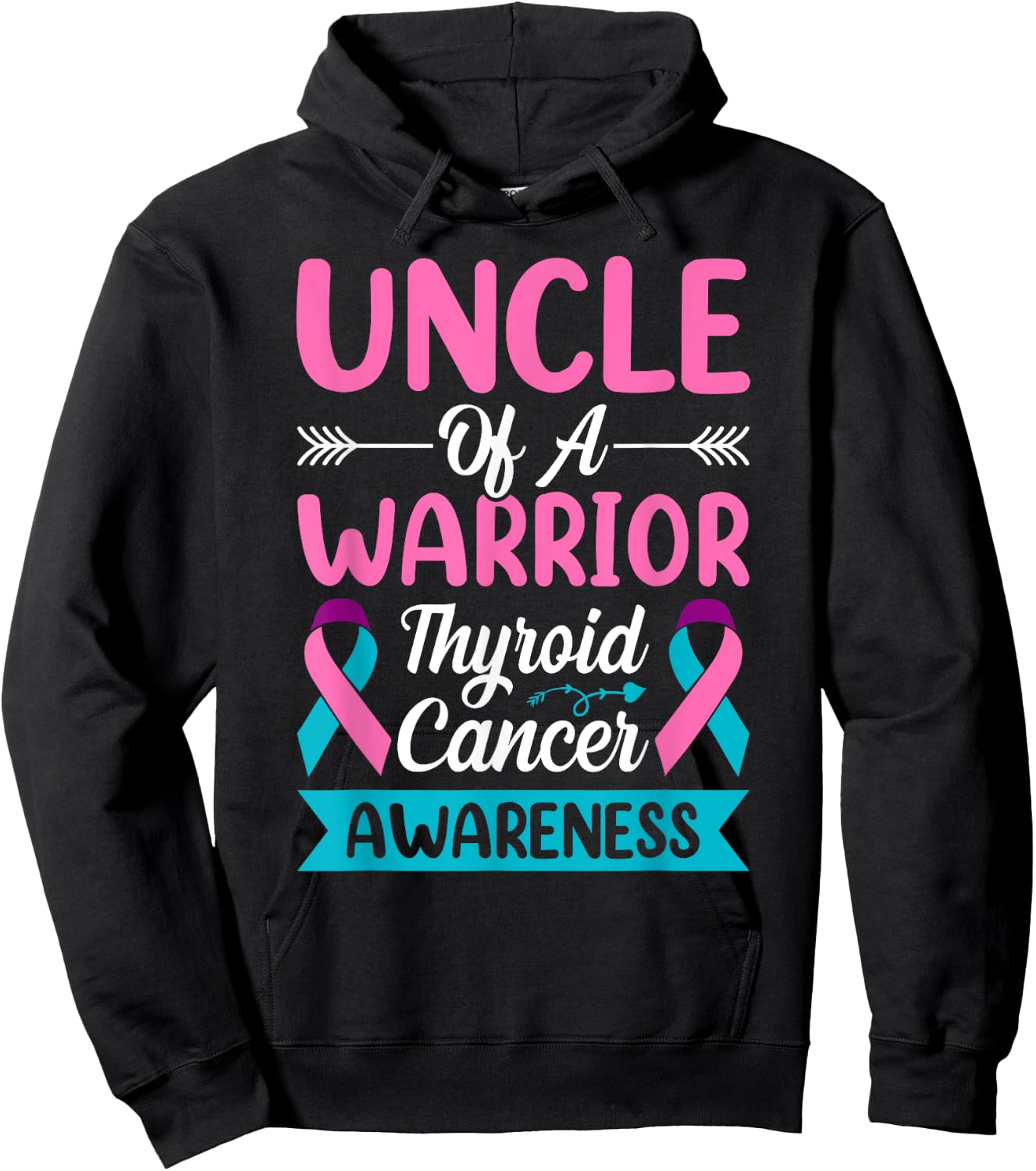 Thyroid - Uncle of a Warrior Thyroid Cancer Ribbon Awareness Hoodie - Hoodie | Black