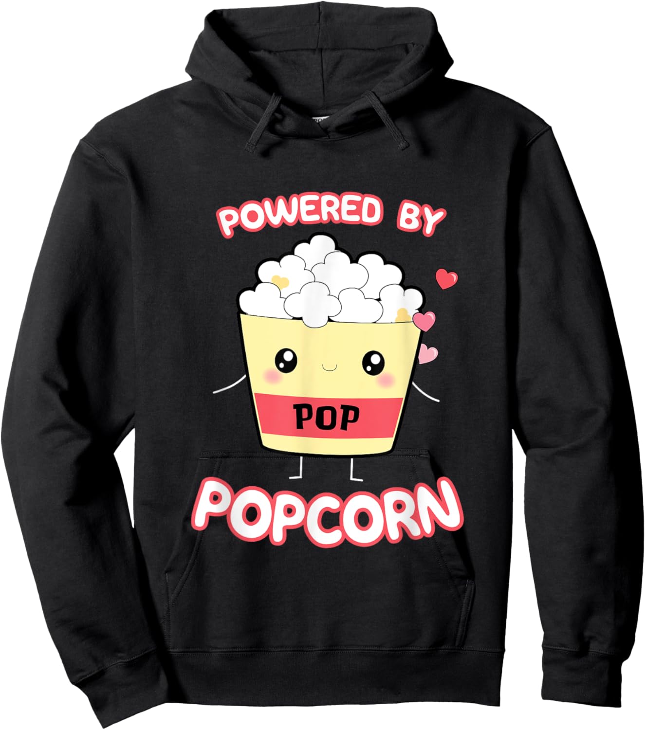 Powered By Popcorn, Cute Kawaii Popcorn Cartoon Otaku Top Hoodie - Hoodie | Black