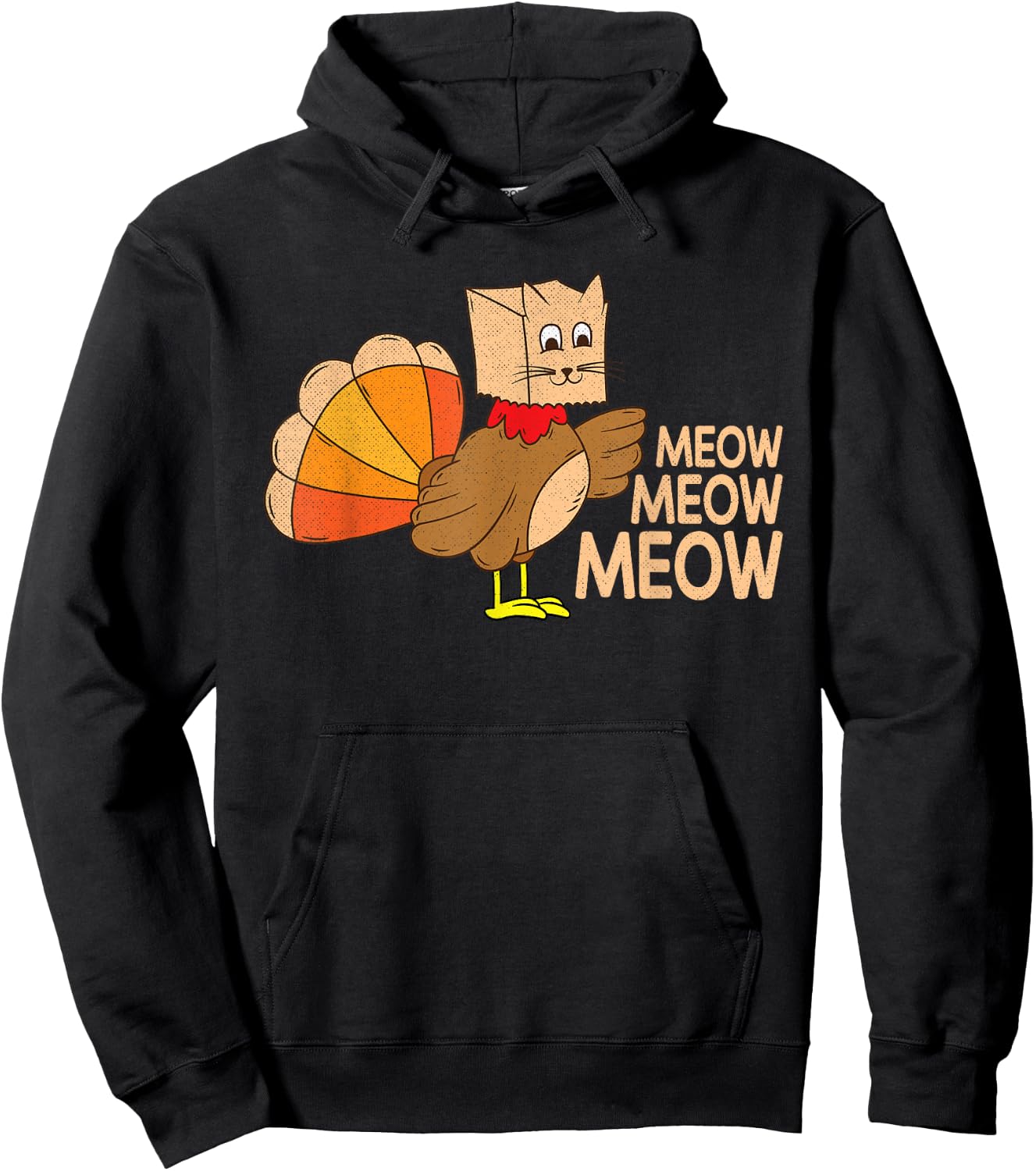 Funny Thanksgiving Fake Cat Meow Thanksgiving Turkey Hoodie - Hoodie | Black