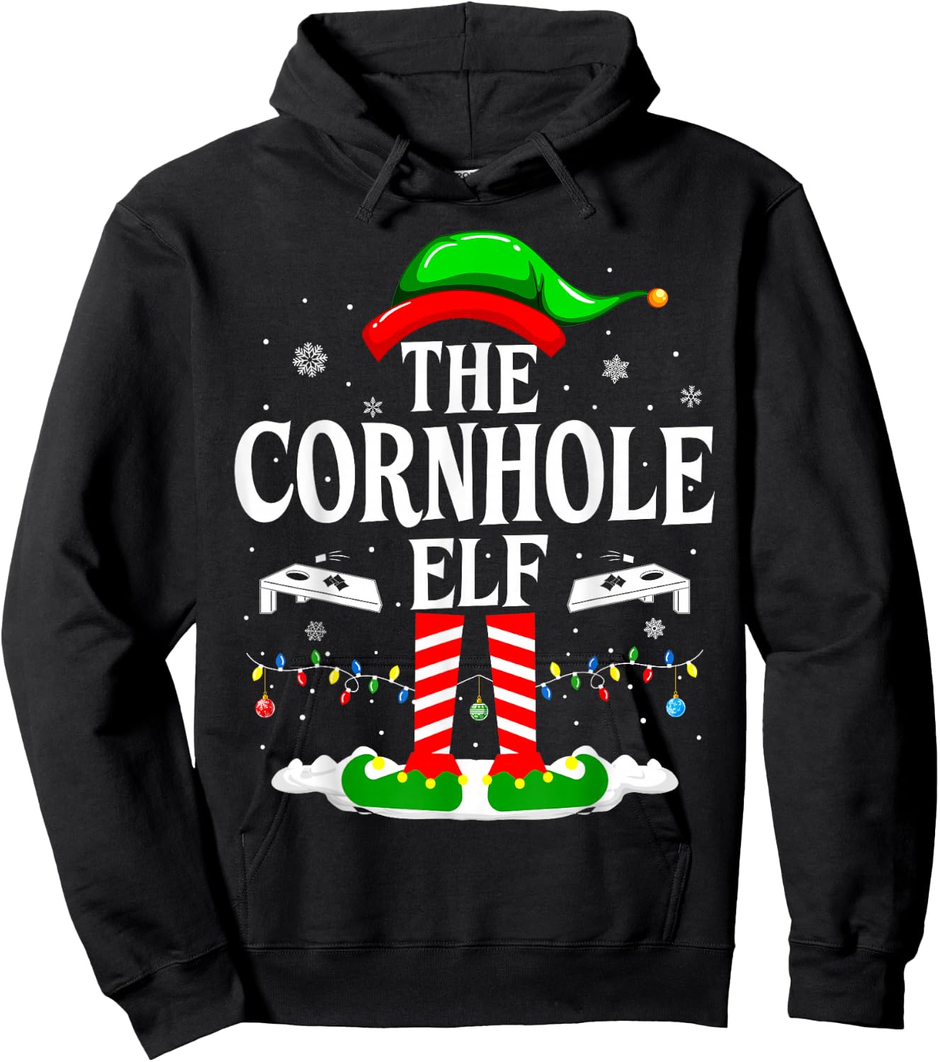 The Cornhole Elf Funny Matching Xmas Cornhole Christmas Hoodie - Hoodie | Black