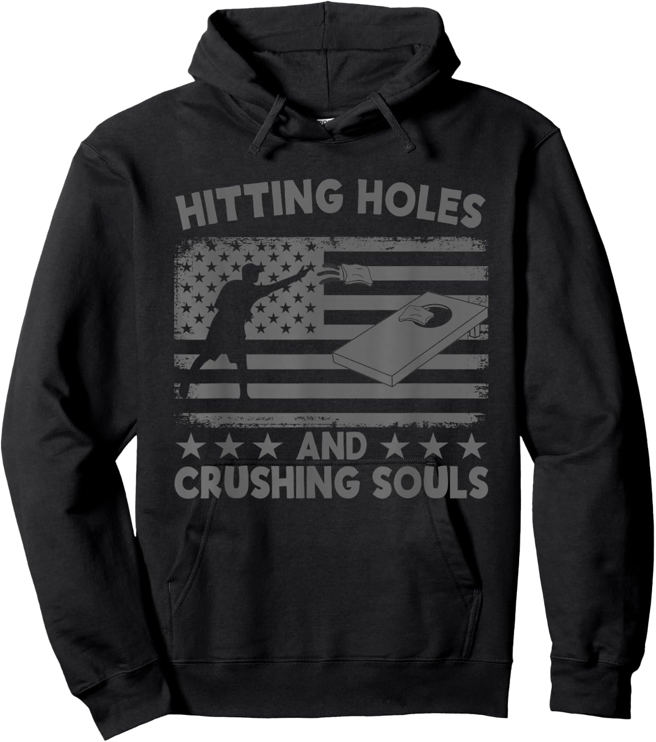 Hitting Cornholes and Crushing Souls Funny Cornhole Team Hoodie - Hoodie | Black