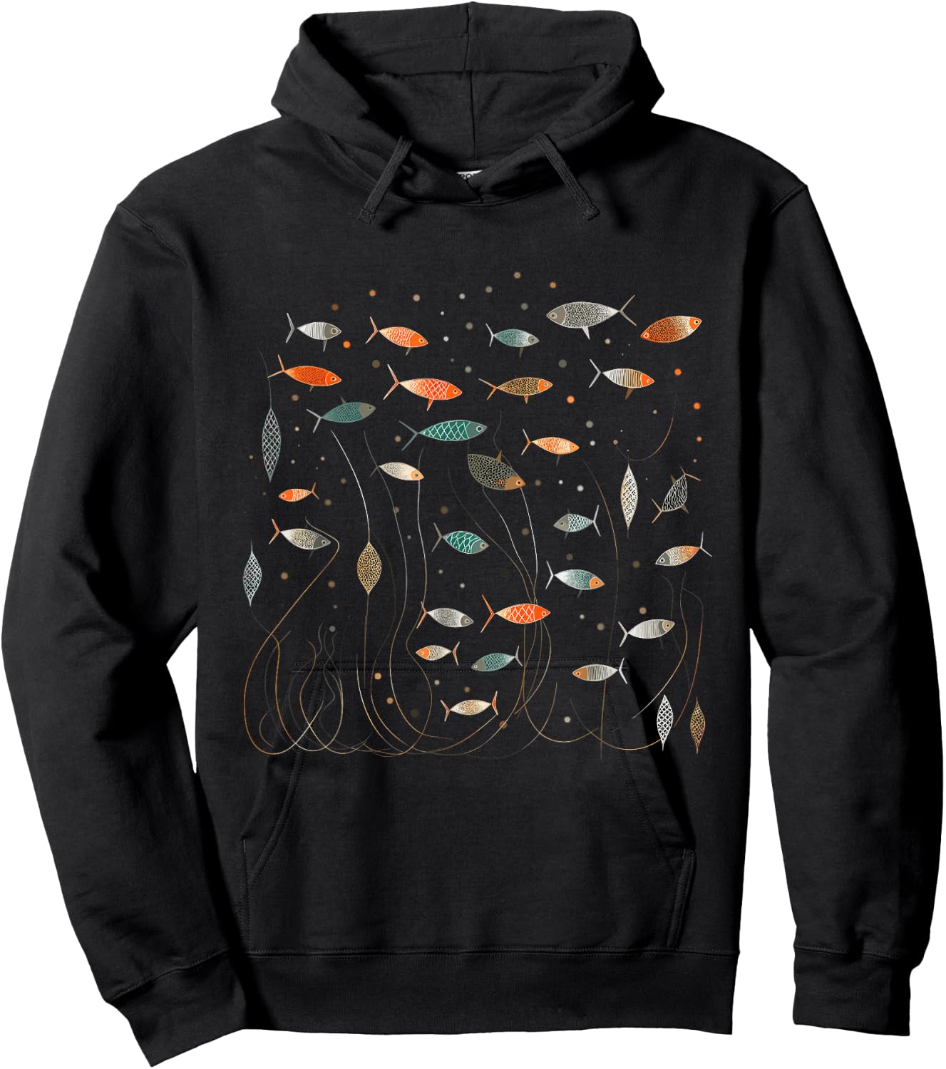 Retro School of Fish - Abstract Boho Mid Century Modern Hoodie - Hoodie | Black