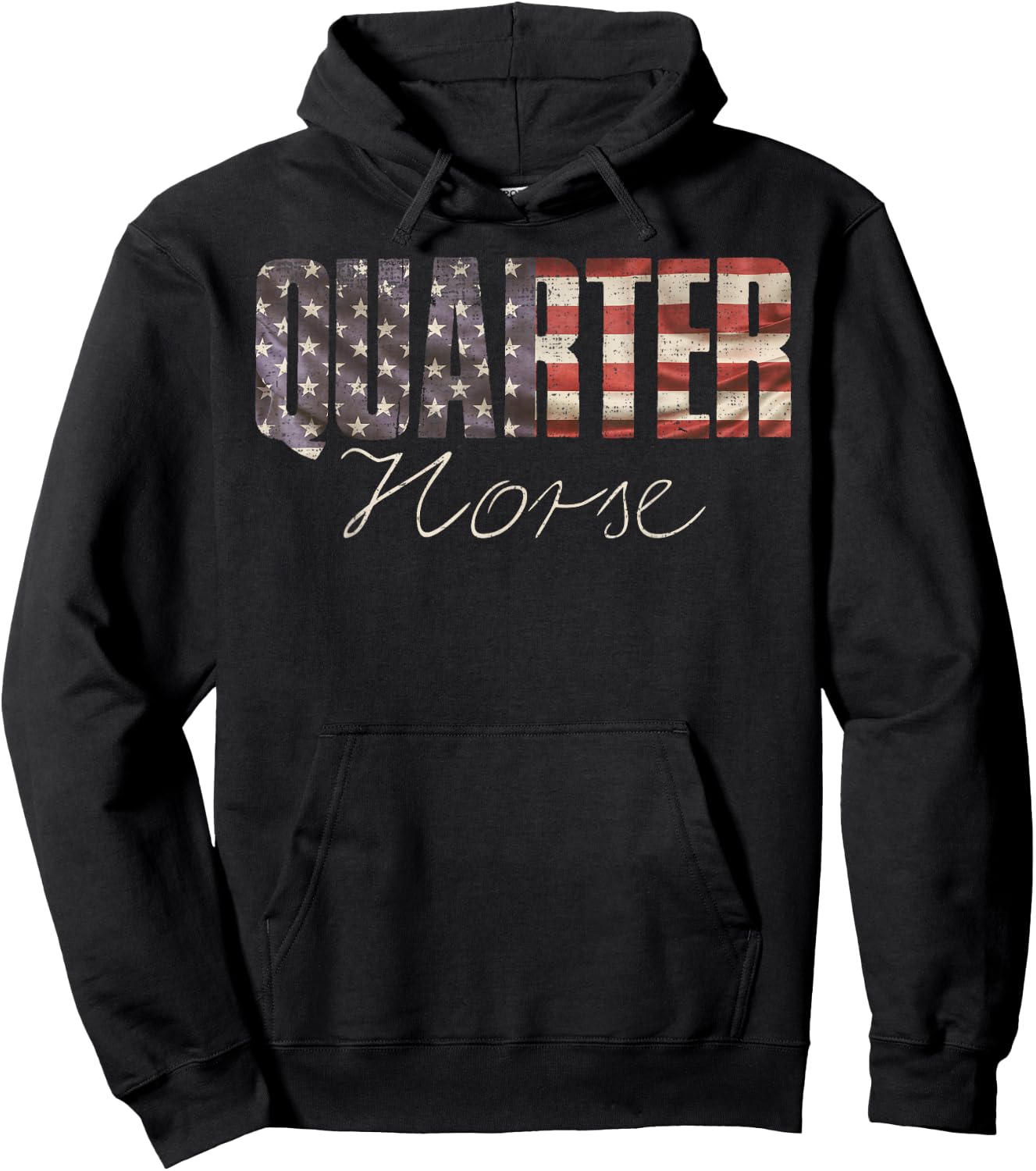 American Quarter Horse With USA Flag, Horseback Riding Hoodie - Hoodie | Black