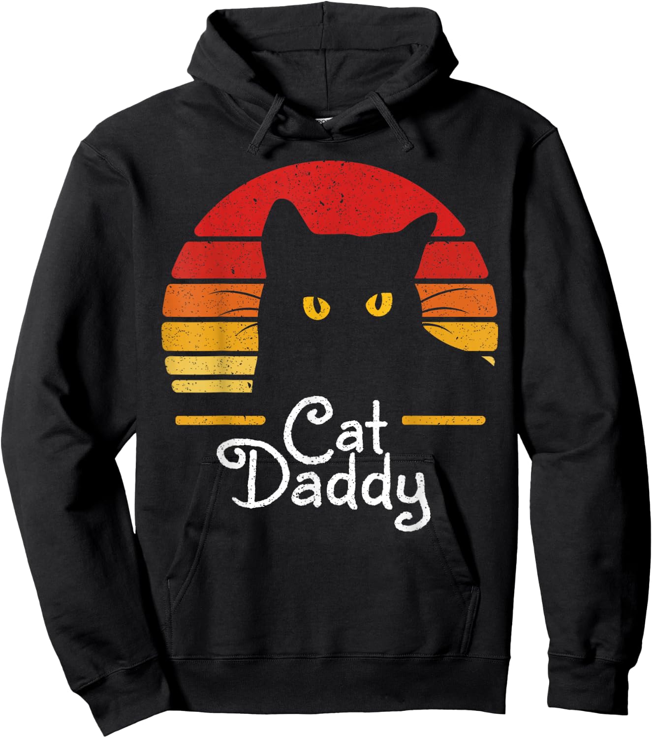 Cat Daddy Retro 70s 80s Black Cat Men Funny Cat Dad Gifts Hoodie - Hoodie | Black