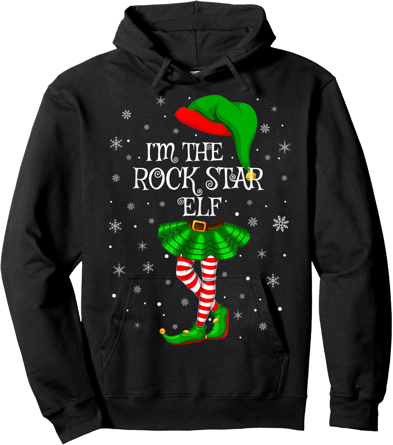Family Matching Women Girls I'm The Rock Star Elf Christmas Hoodie - Hoodie | Black