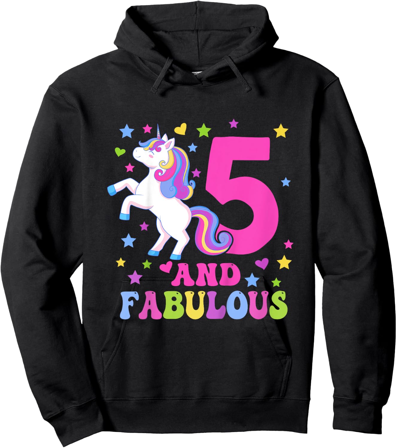 5 and Fabulous Unicorn 5th Birthday Unicorn Hoodie - Hoodie | Black