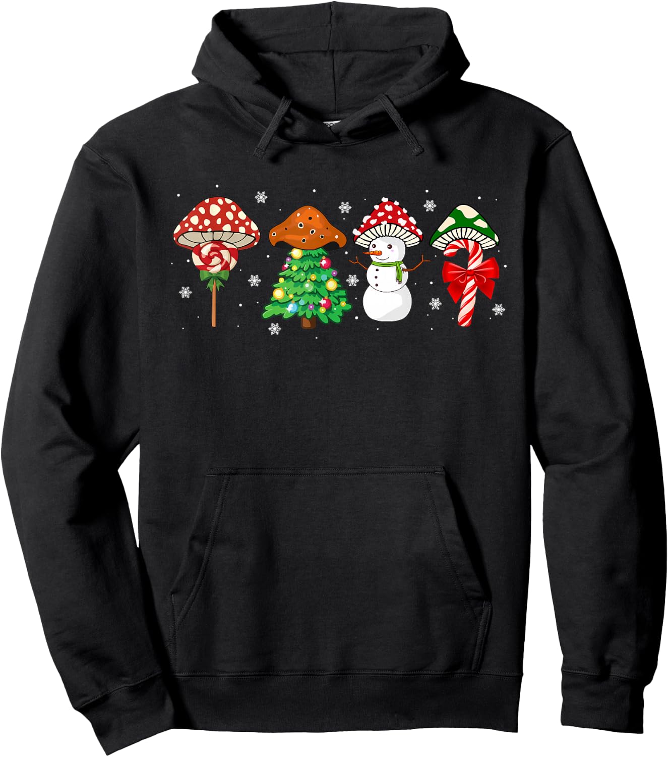 Cute Mushroom Christmas, Amanita Muscaria Xmas Plant Lover Hoodie - Hoodie | Black