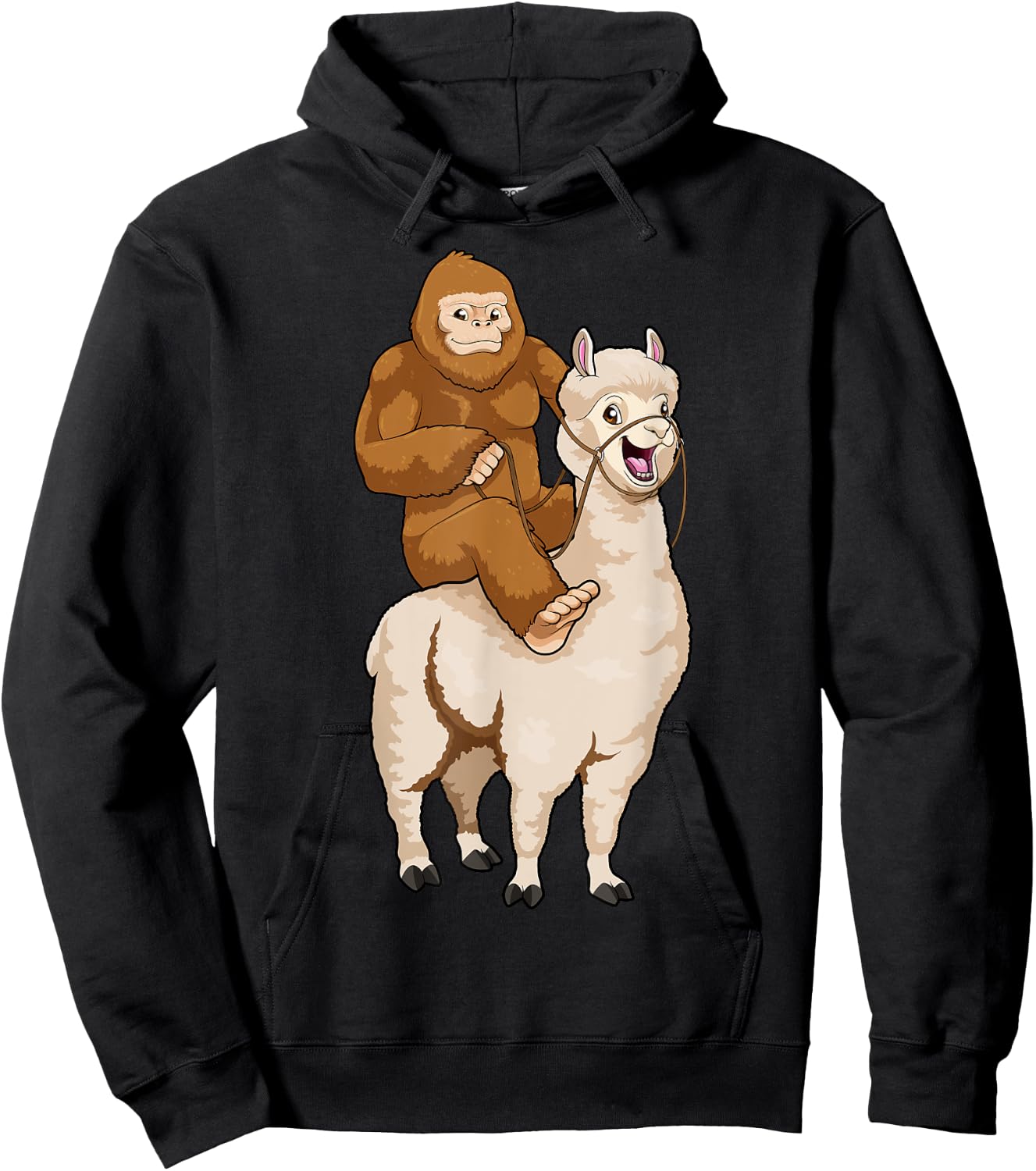 Bigfoot Riding Llama Sasquatch Cryptozoology Cryptid Farmer Hoodie - Hoodie | Black