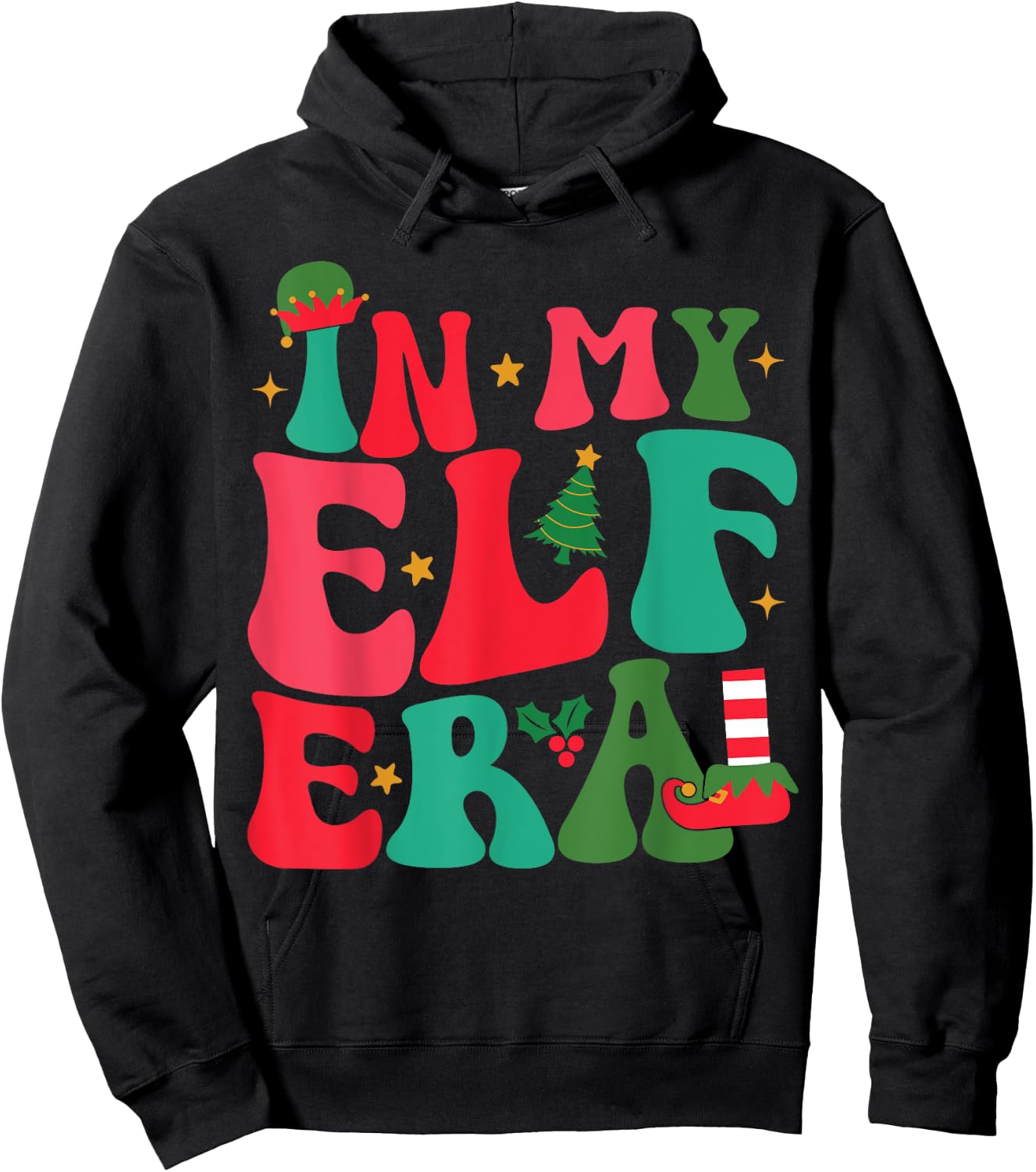 In My Elf Era Groovy Xmas Funny Women Christmas Elf Hoodie - Hoodie | Black