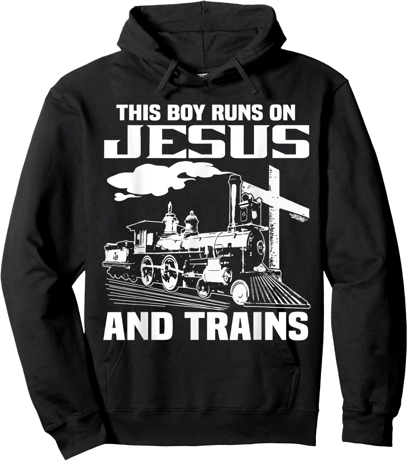 This Boy Runs On Jesus And Trains Hoodie - Hoodie | Black