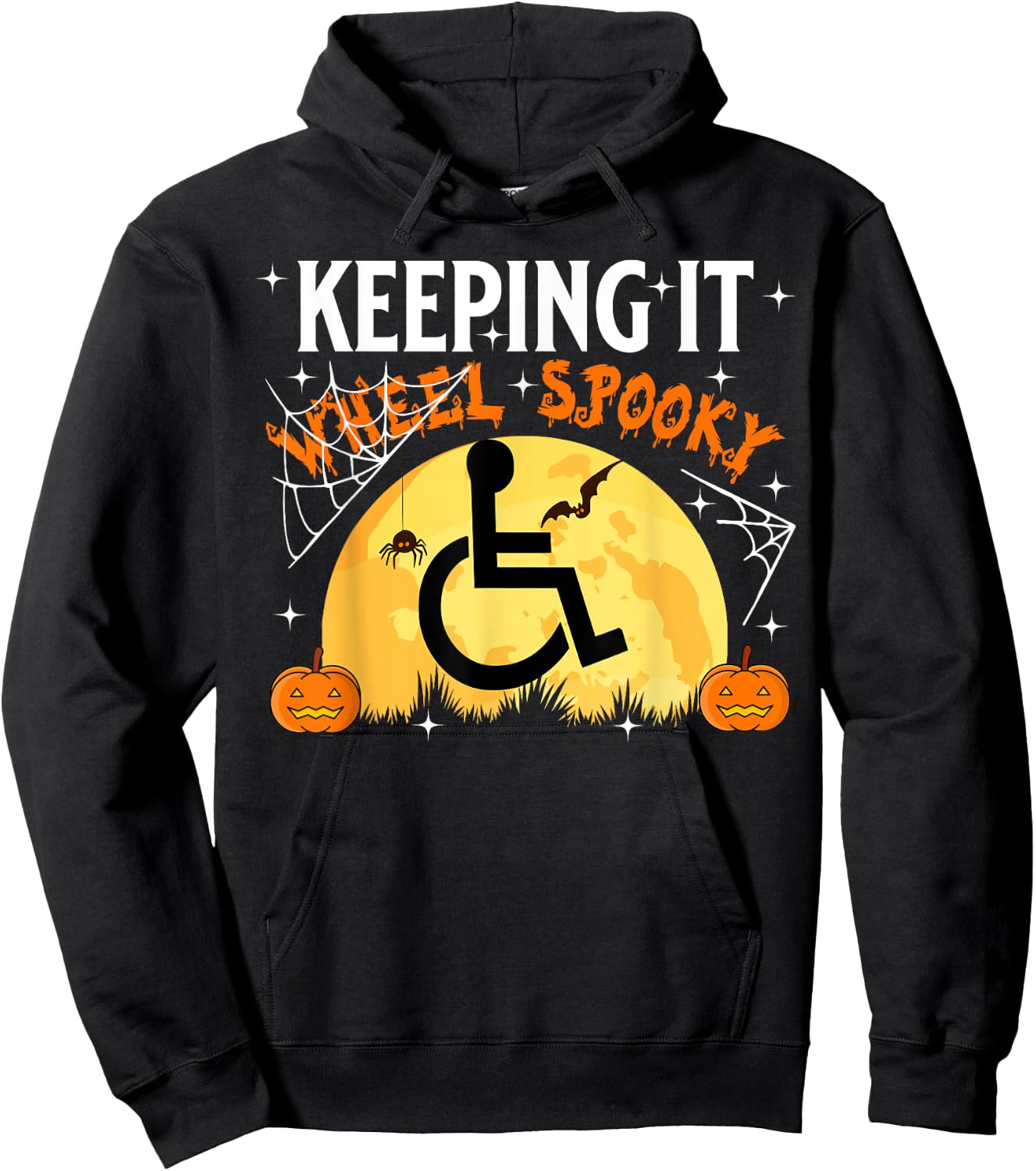 Wheelchair Halloween Disabled Spooky Moon Pumpkin Handicap Hoodie - Hoodie | Black